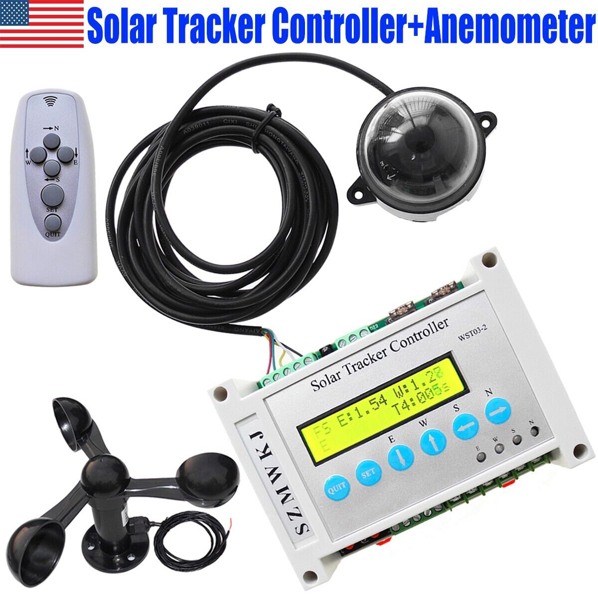 12V 24V Solar Panel Tracking LCD Dual Axis Solar Tracker Controller + Anemometer