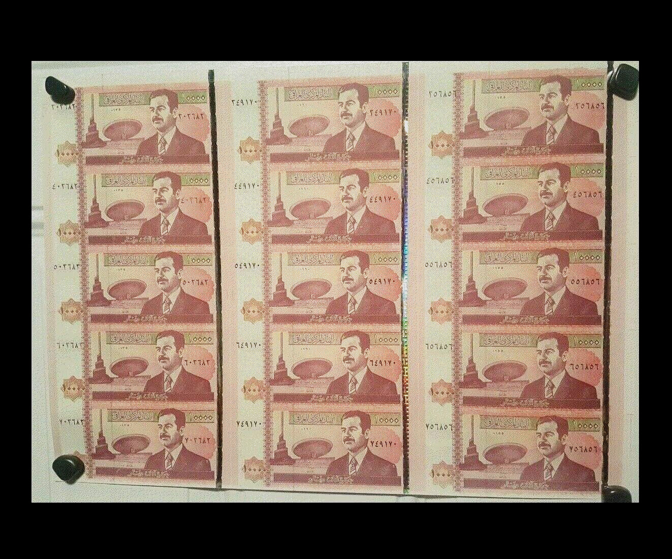 Uncut Sheet Iraqi Iraq 10,000 Dinars Saddam Era Uncut Sheet Of 15 Very Rare