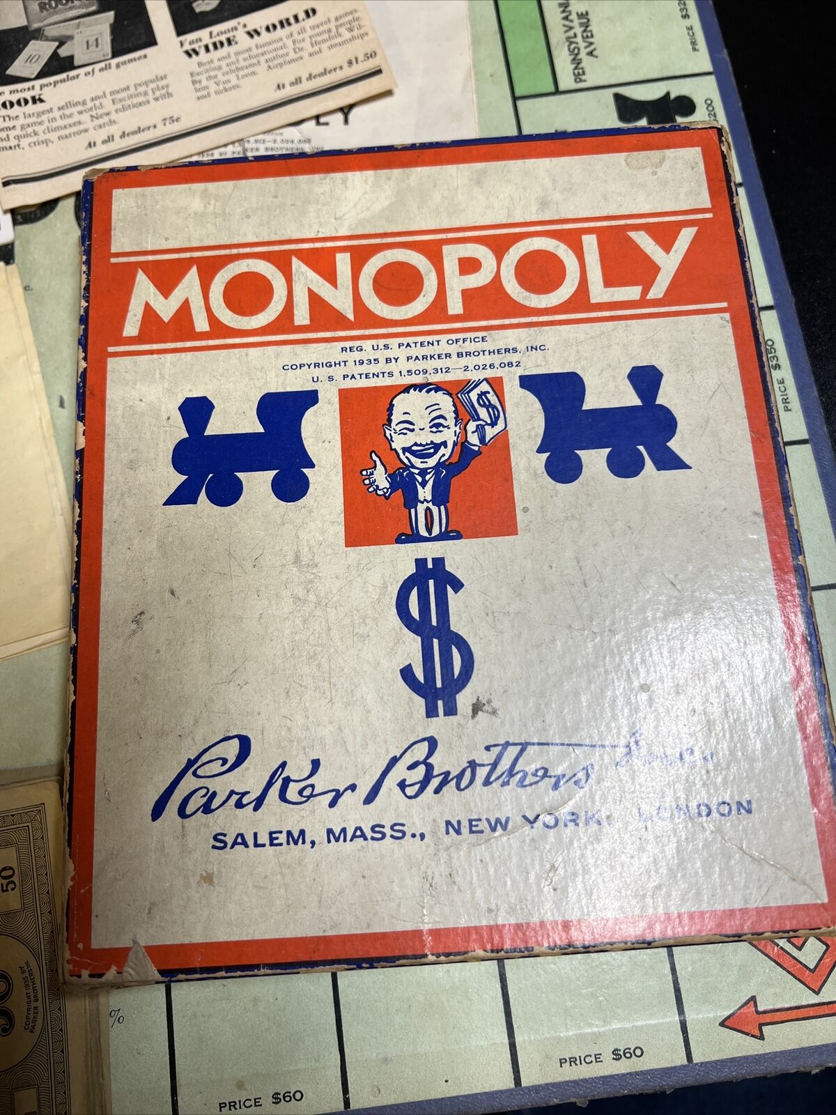 Vintage 1935 Parker Bros Monopoly Game. Original Pieces Wooden Houses