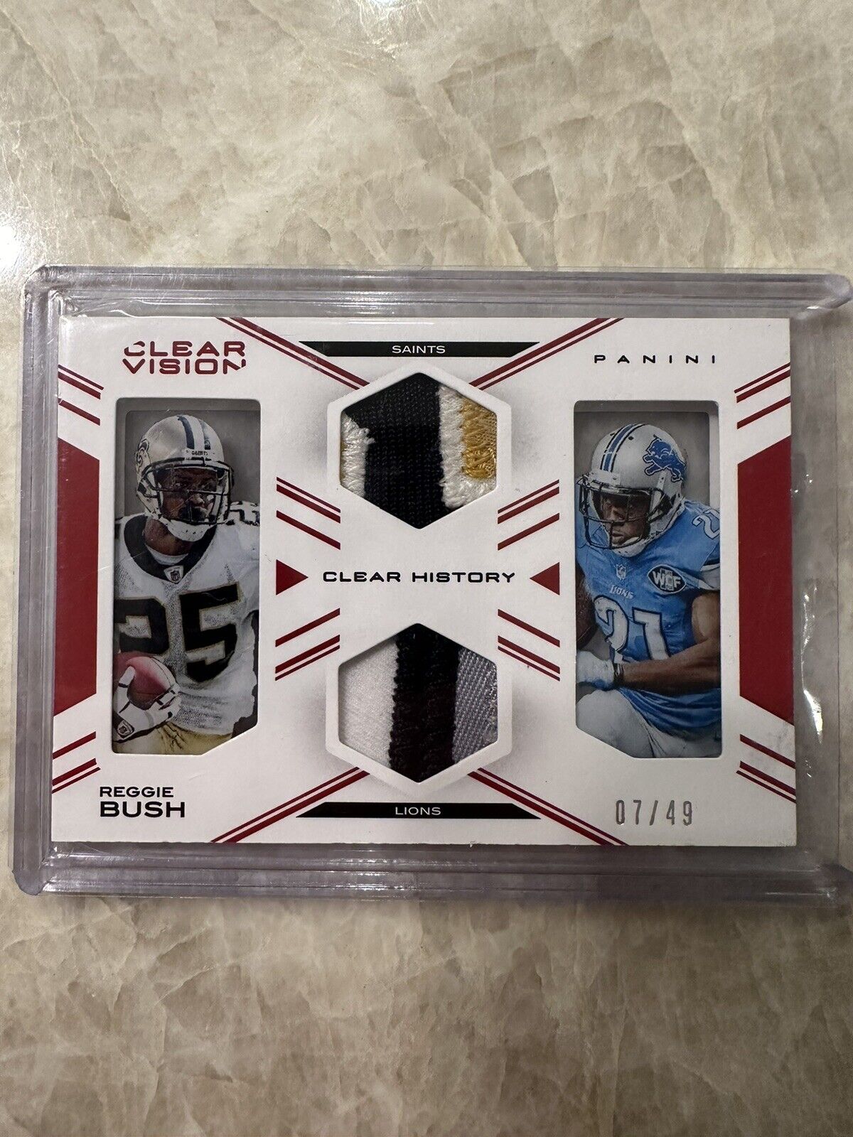 2015 Panini Clear Vision History Reggie Bush NFL Game Worn Jersey Patch Card /49