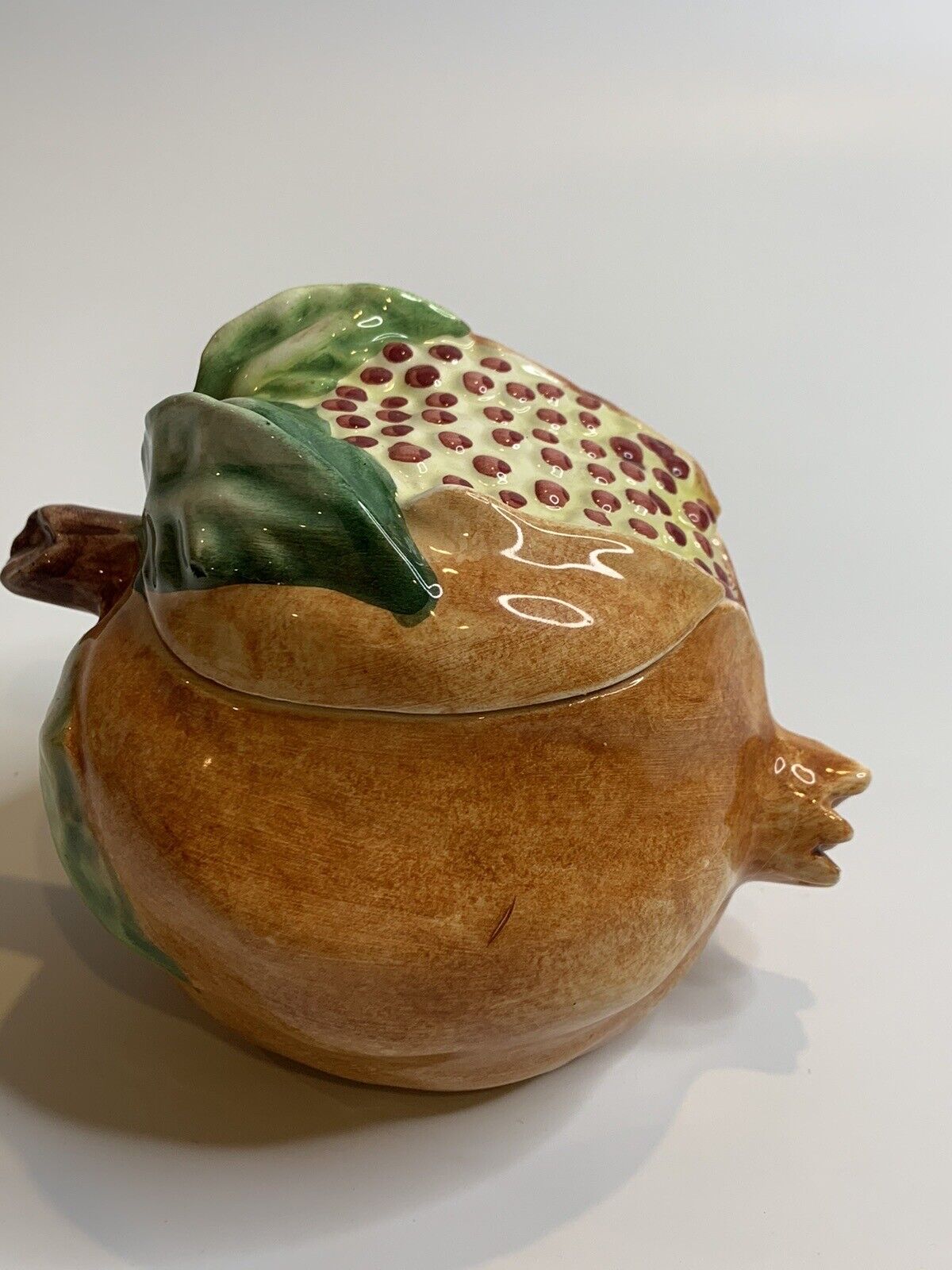 Vintage Vietri Italian Hand Painted Ceramic Fruit Pomegranate Covered Bowl w Lid