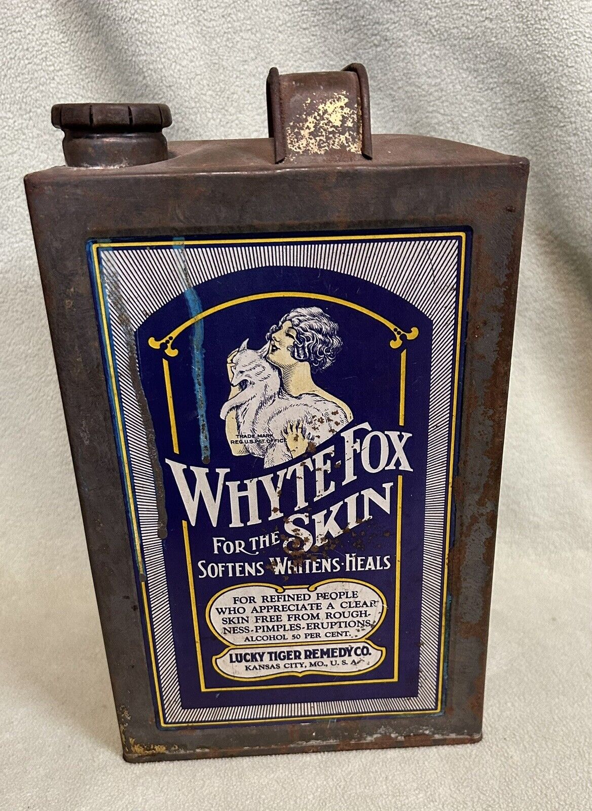 1920’s Whyte-Fox #1 Skin Remedy Tin By Lucky Tiger Remedy Co. Kansas City RARE