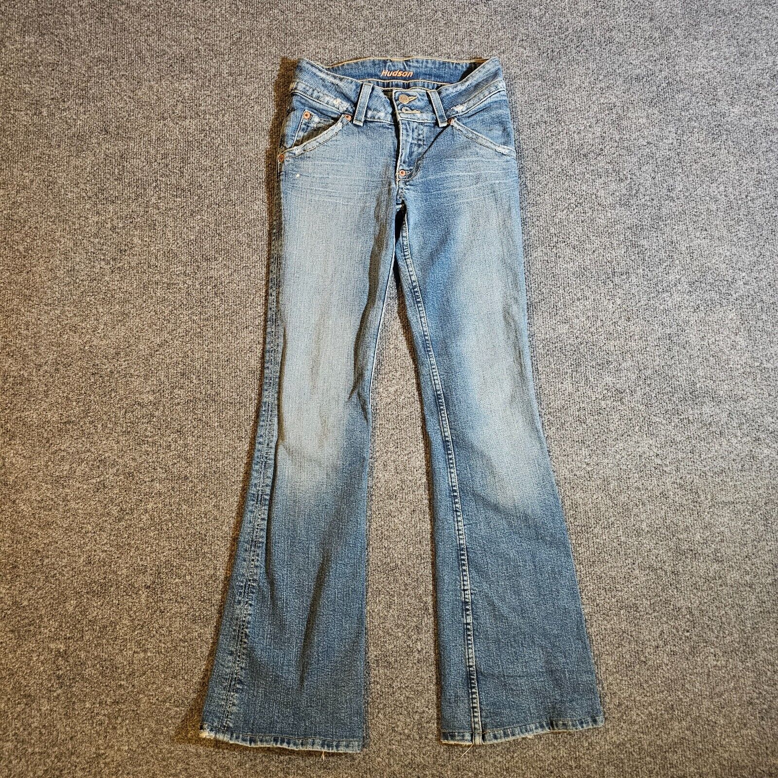Vintage Hudson Jeans Womens 25 Blue Distressed Denim Low Rise Flare 90s Y2K