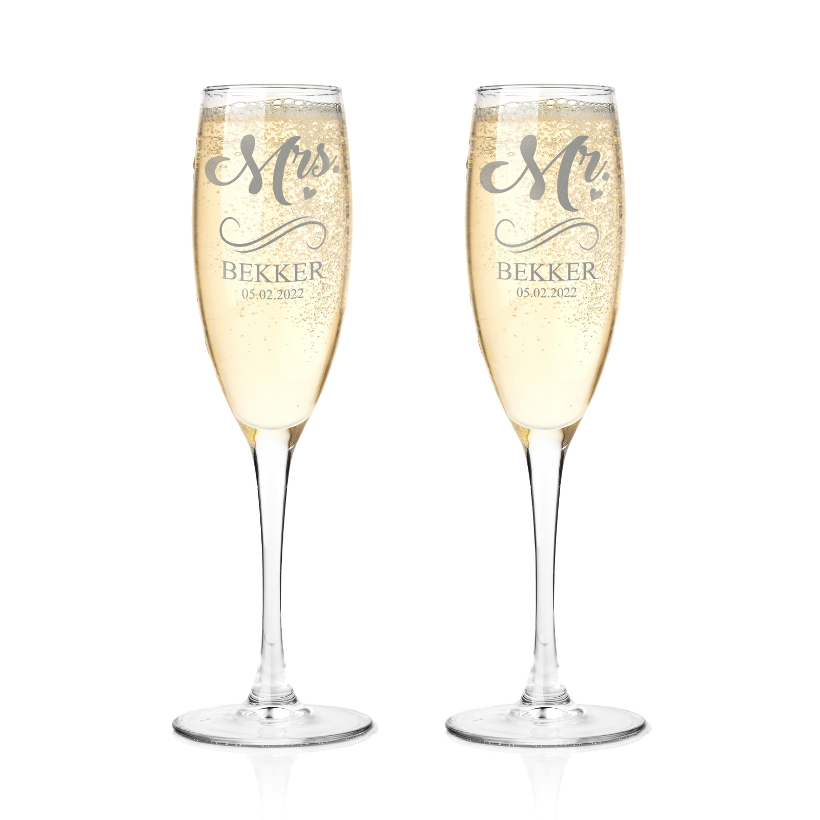 Custom Champagne Glasses Set of 2 - Engraved Wedding Champagne Toasting Flutes
