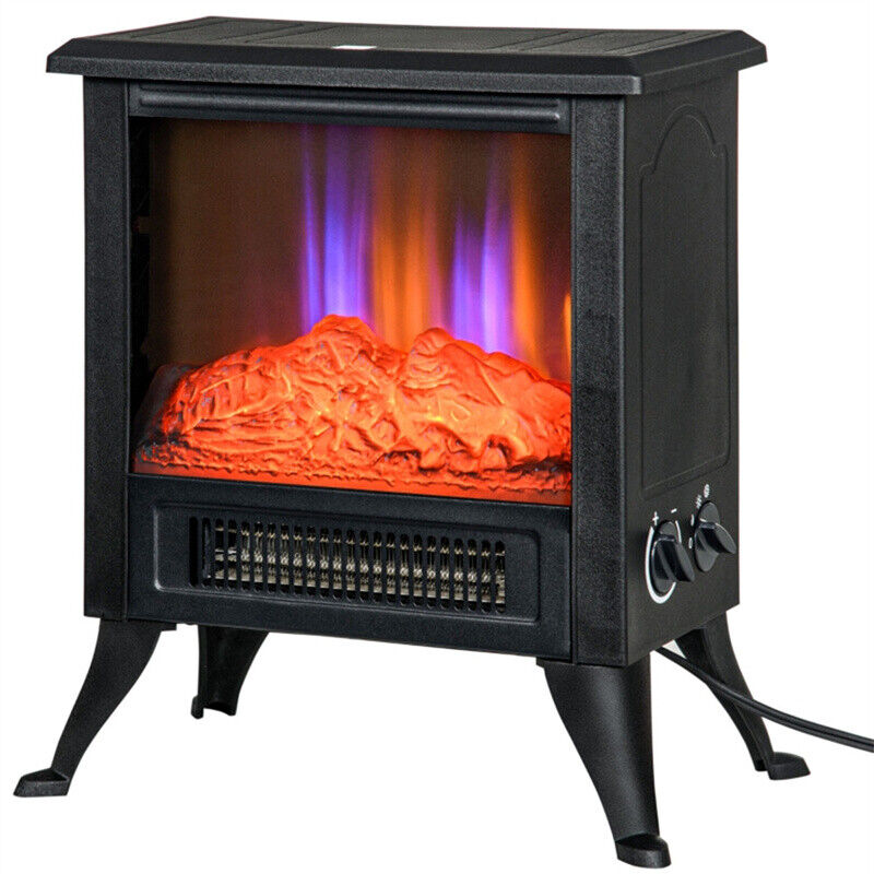 750/1500W Portable Electric Fireplace Stove Heater with Adjustable 3D Flame