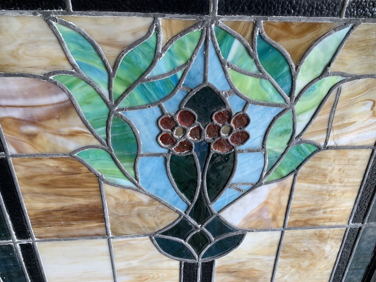 Antique Leaded Stained Glass Window Size 30x32 Inches