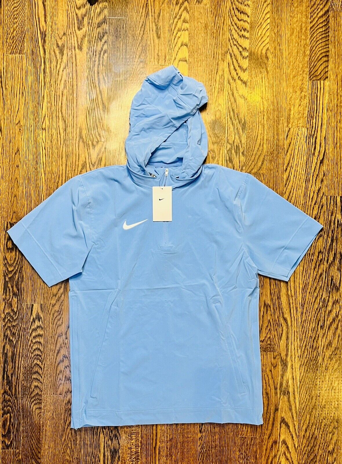 $95 Nike Men\'s Short-Sleeve Woven Hooded Coach Jacket Blue Small DV6755-011 Unc