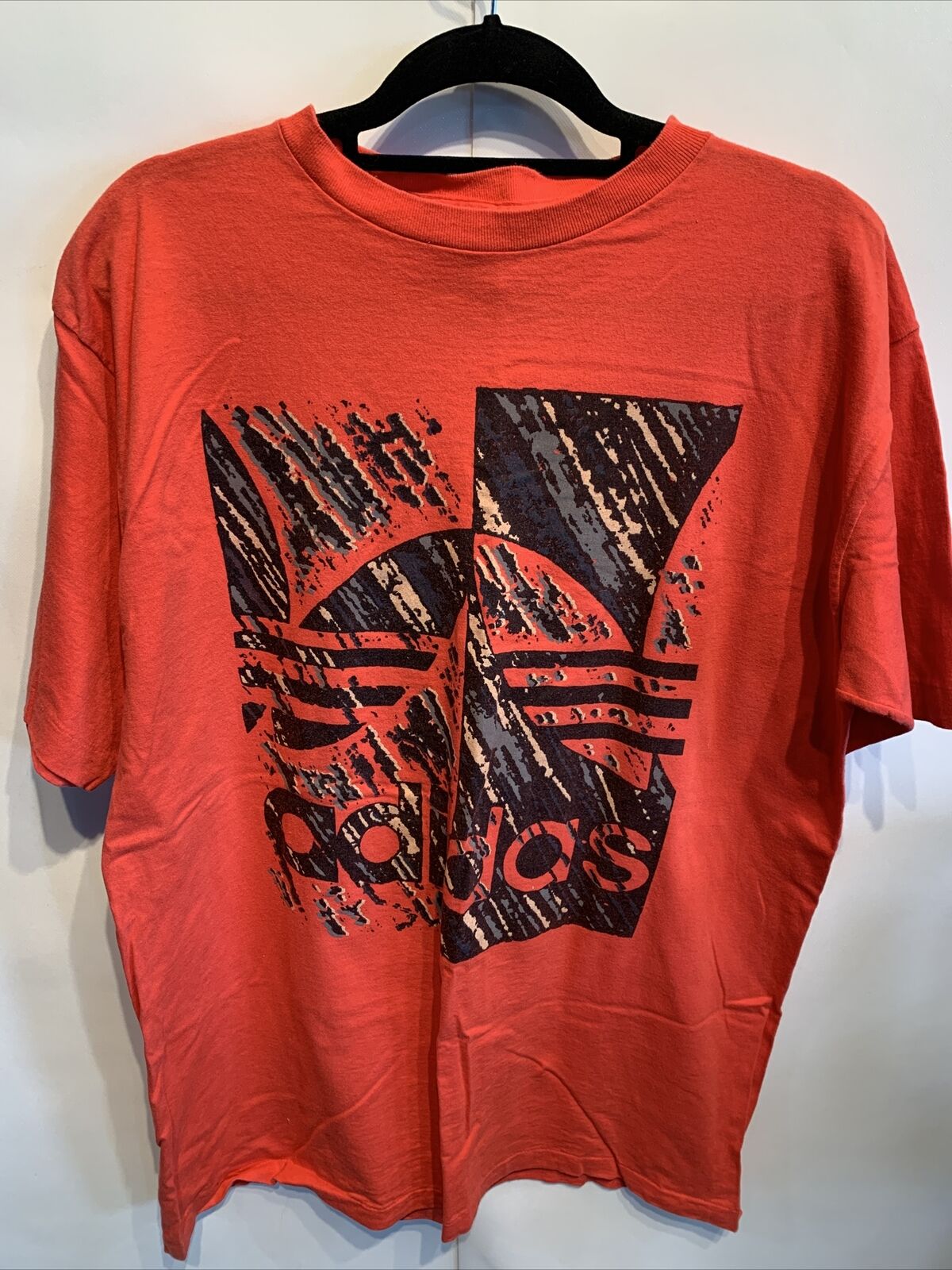 VTG 1980s Adidas Single Stitch Graphic T Shirt Mens Large Red Black 3 Stripe