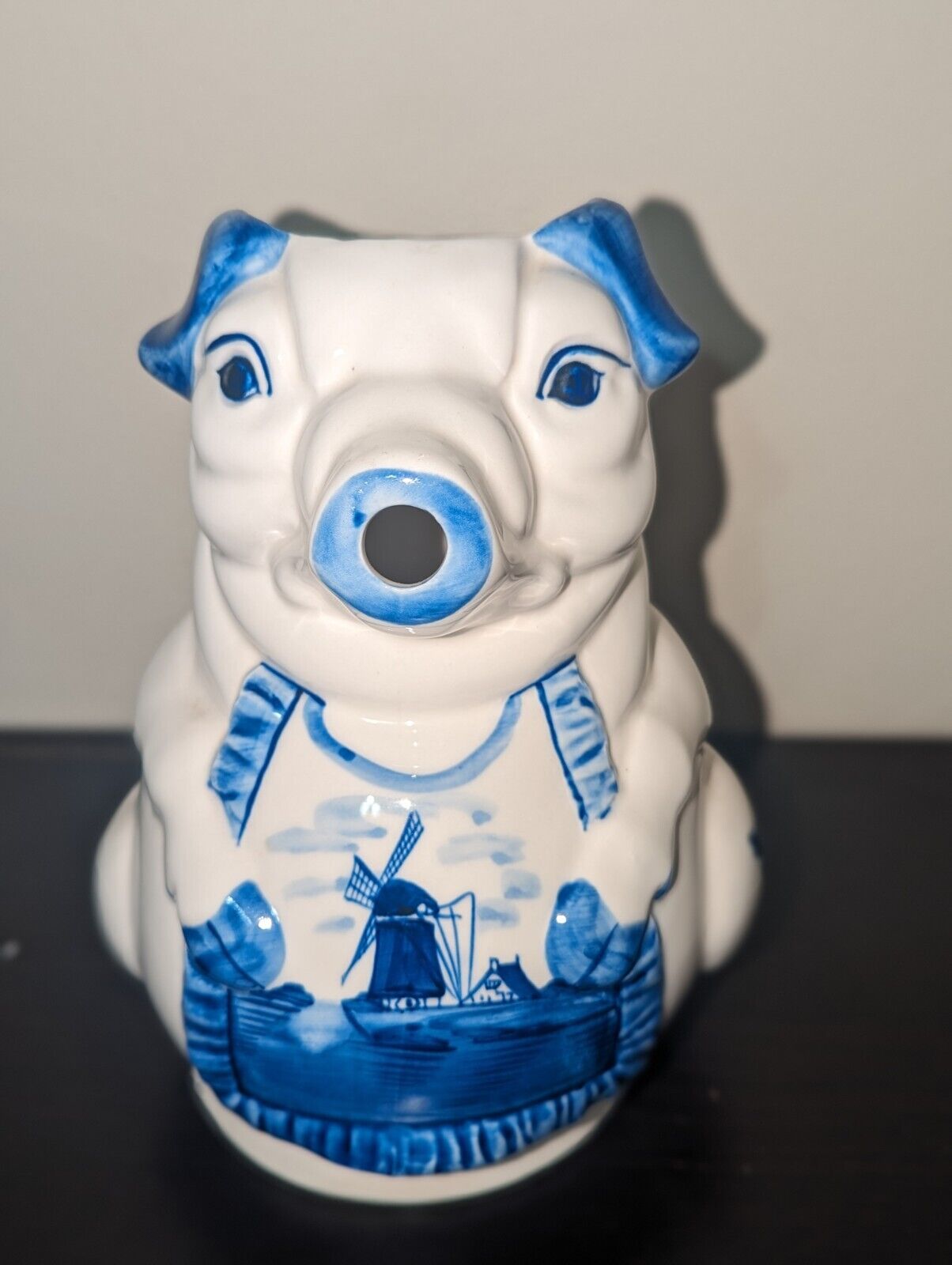 Delft White And Blue Vintage 1984 Windmill Pig Pitcher