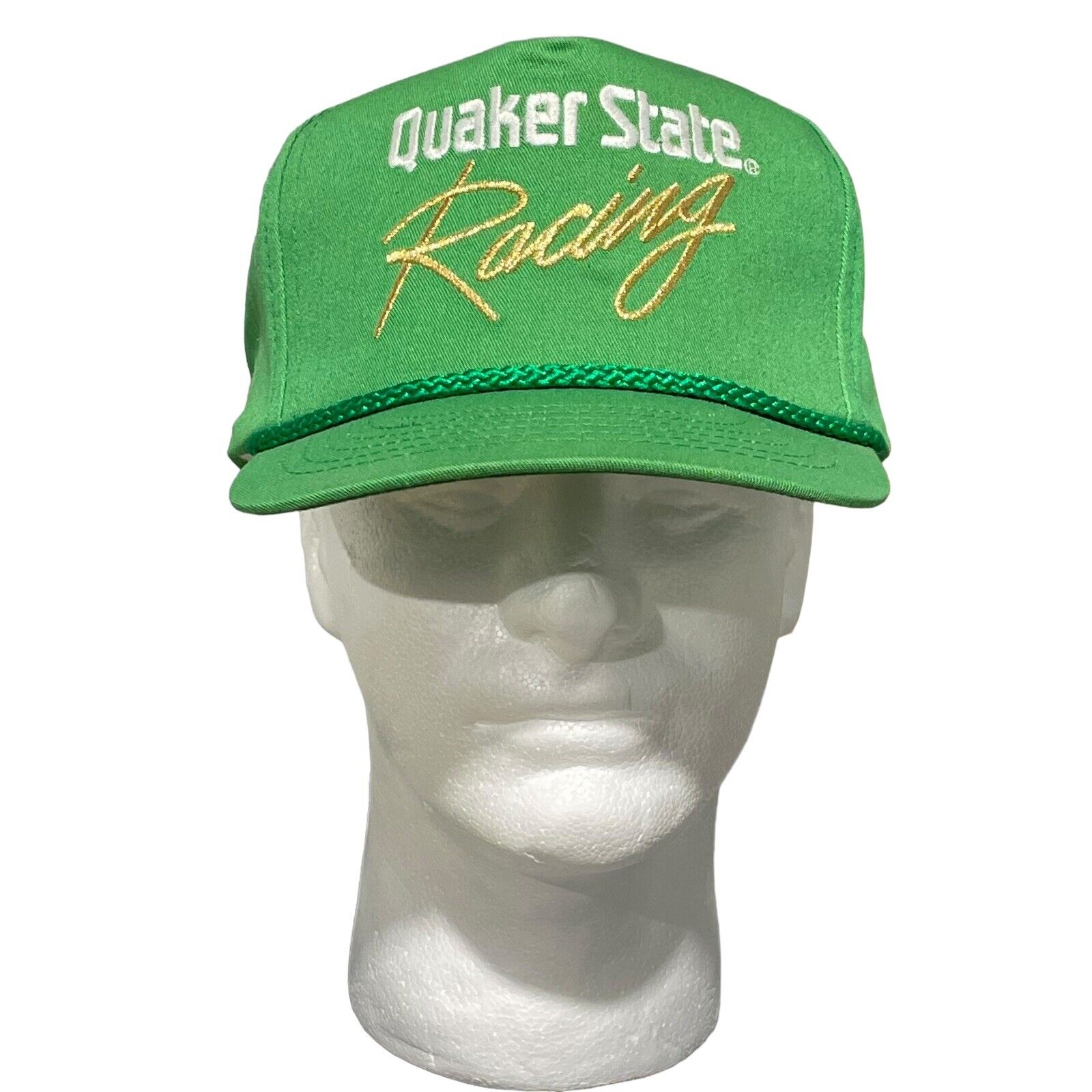 Vintage Quaker State Racing Rope Trucker Hat Adjustable Green 80’s Made In USA