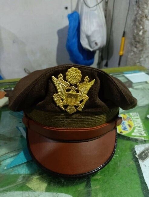 WW2 US Army Aircorps Military Officer Pilots OD Visor Crusher Hat Cap