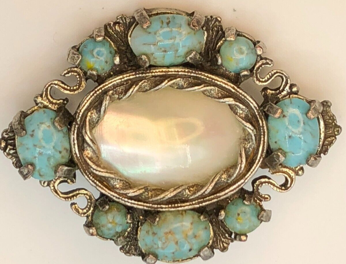 Vintage  MIRACLE Brooch Pin Celtic Scottish Silver Tone Faux Gemstone Signed