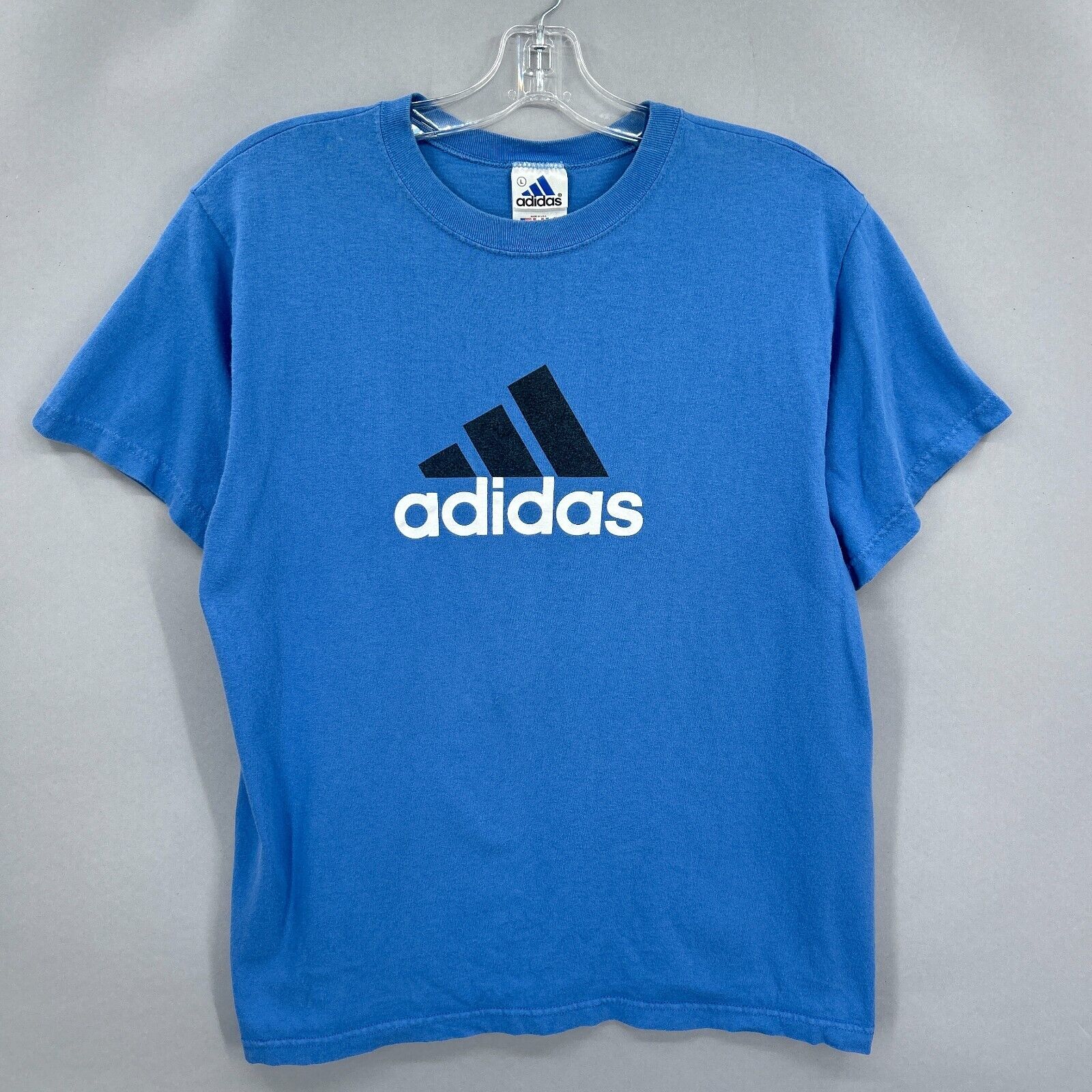 Vintage Adidas Shirt Mens Large Tee T Light Blue Mountain Logo Made USA 90s