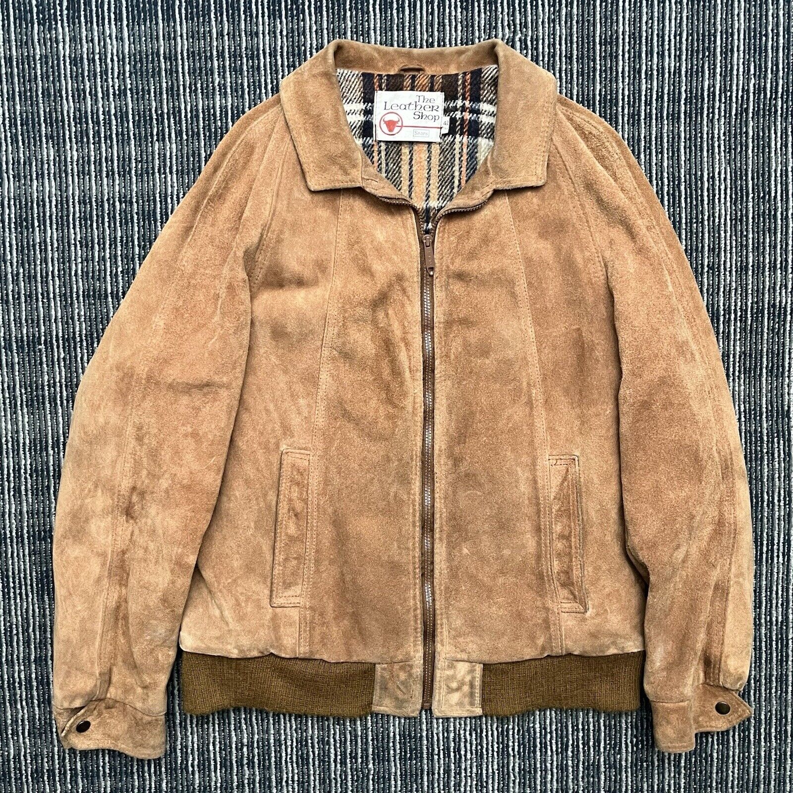 Vintage Sears Leather Shop Suade Blanket Lined Full Zip Large Bomber Jacket