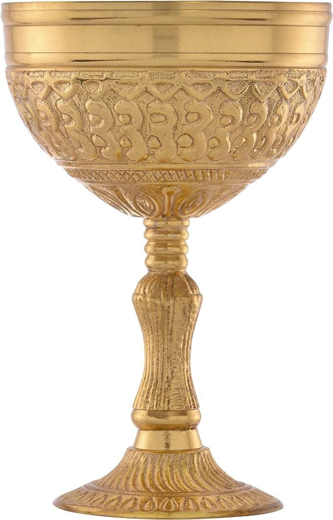 Gold Plated Brass Embosedd King Arthur Chalice Medieval Decor Gothic Goblet 1 Pc