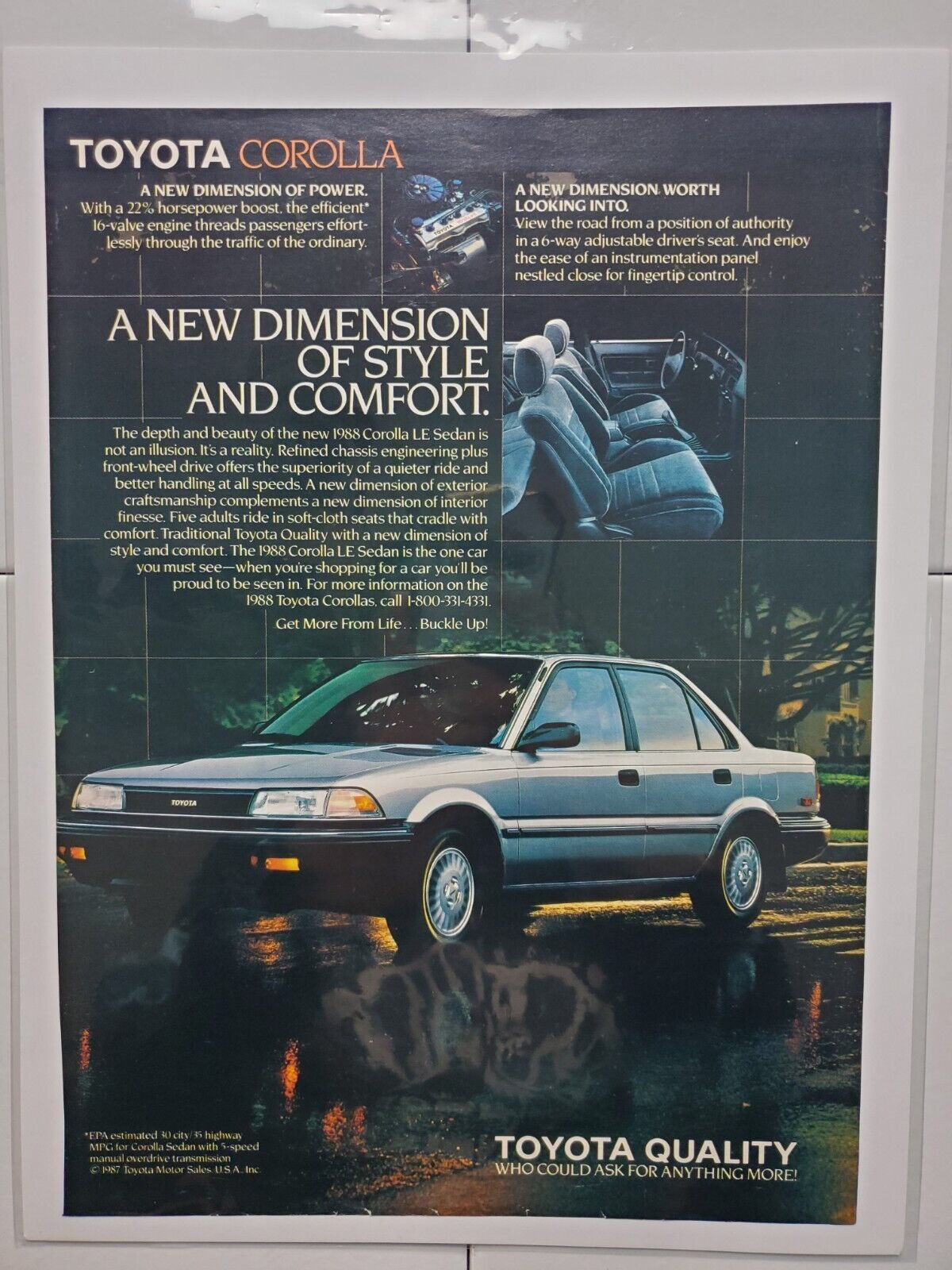 1987 Vintage Toyota Corolla Magazine Ad
