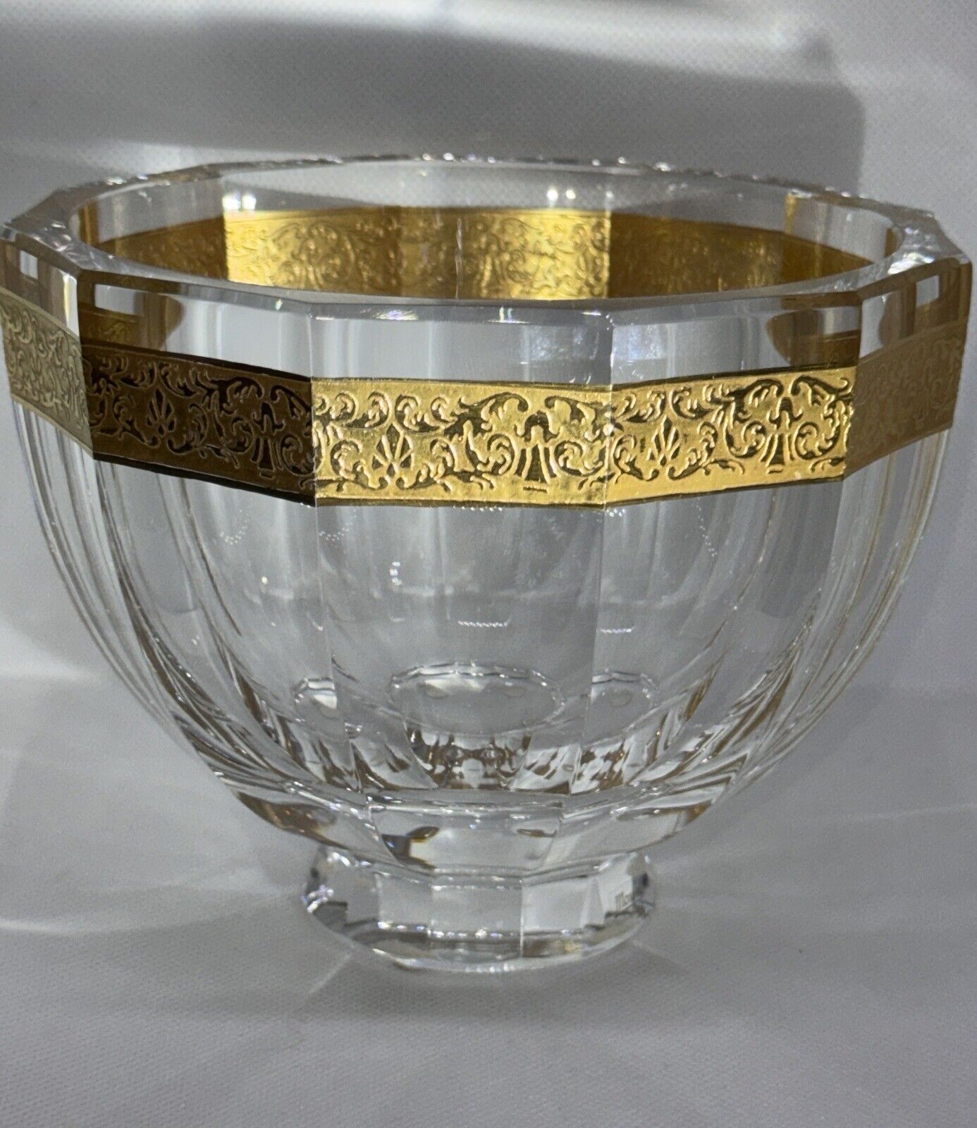 Moser Vela Bowl 24K Gilded Gold Band Crystal Bowl 5“H 6.25“W  Production #506