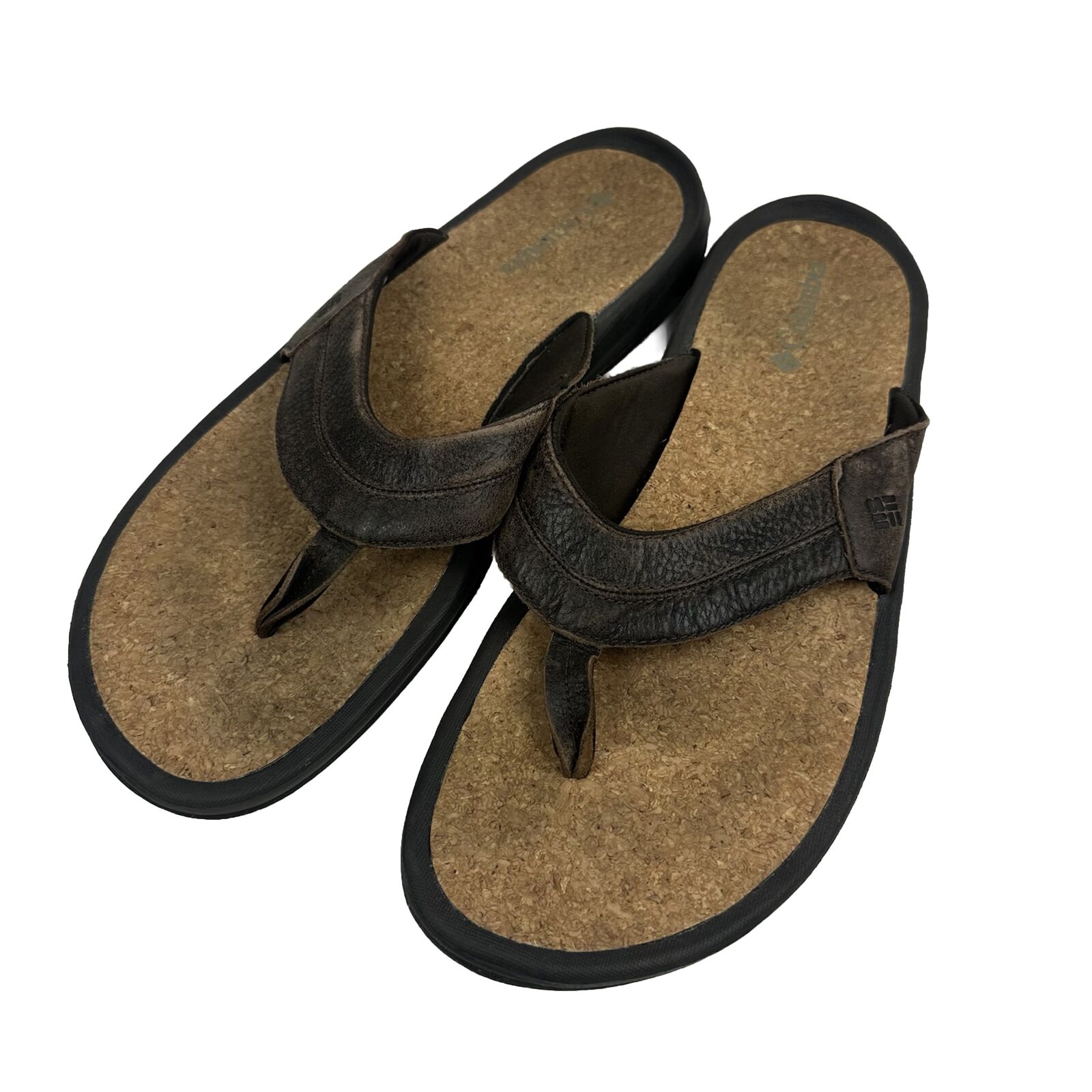 Columbia Leather Sandals Mens BM2398-248 Brown Cork  Flip Flop Thong Sz 15