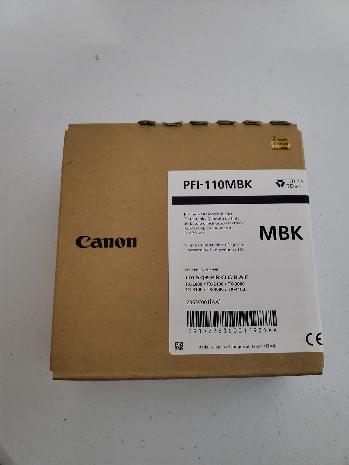 Canon PFI-110MBK Black 160ml Ink Tank for TX Series Printers New 2024
