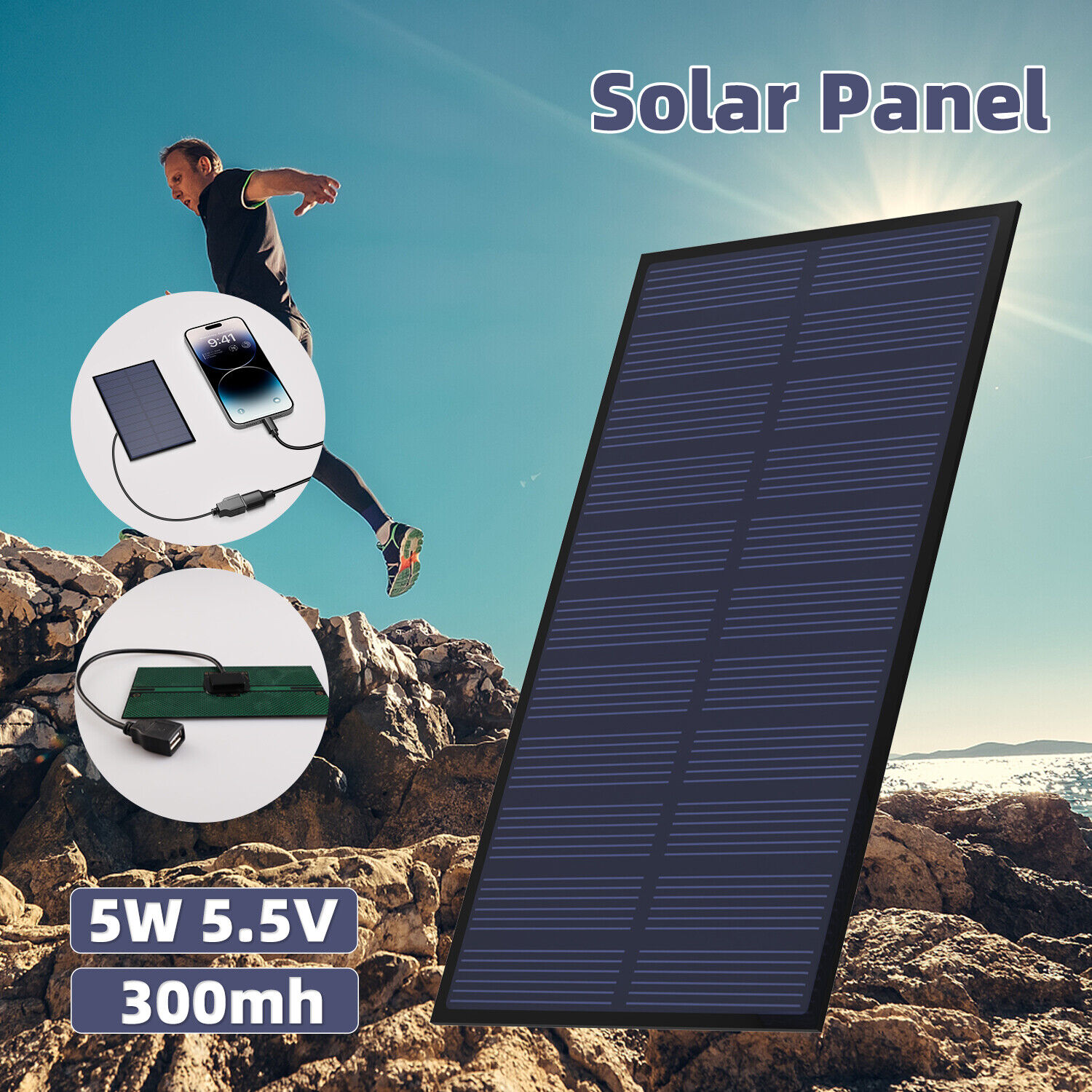 50W Solar Panel Foldable Power Bank Outdoor Camping Hiking USB Phone PC Charger