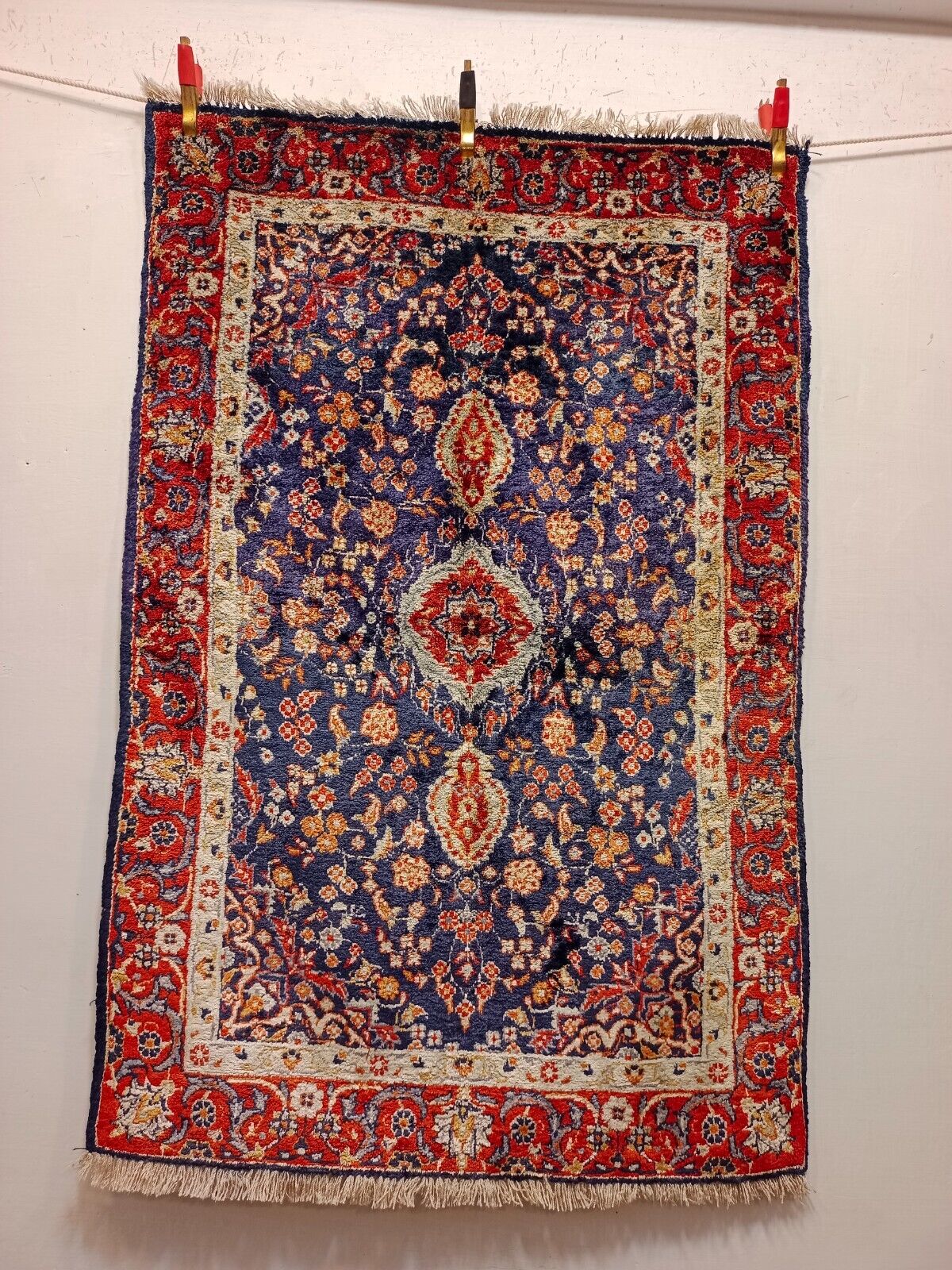 Vintage Beautiful Hand Knotted China Full Silk Wall Hanging Rug 92×61 Cm