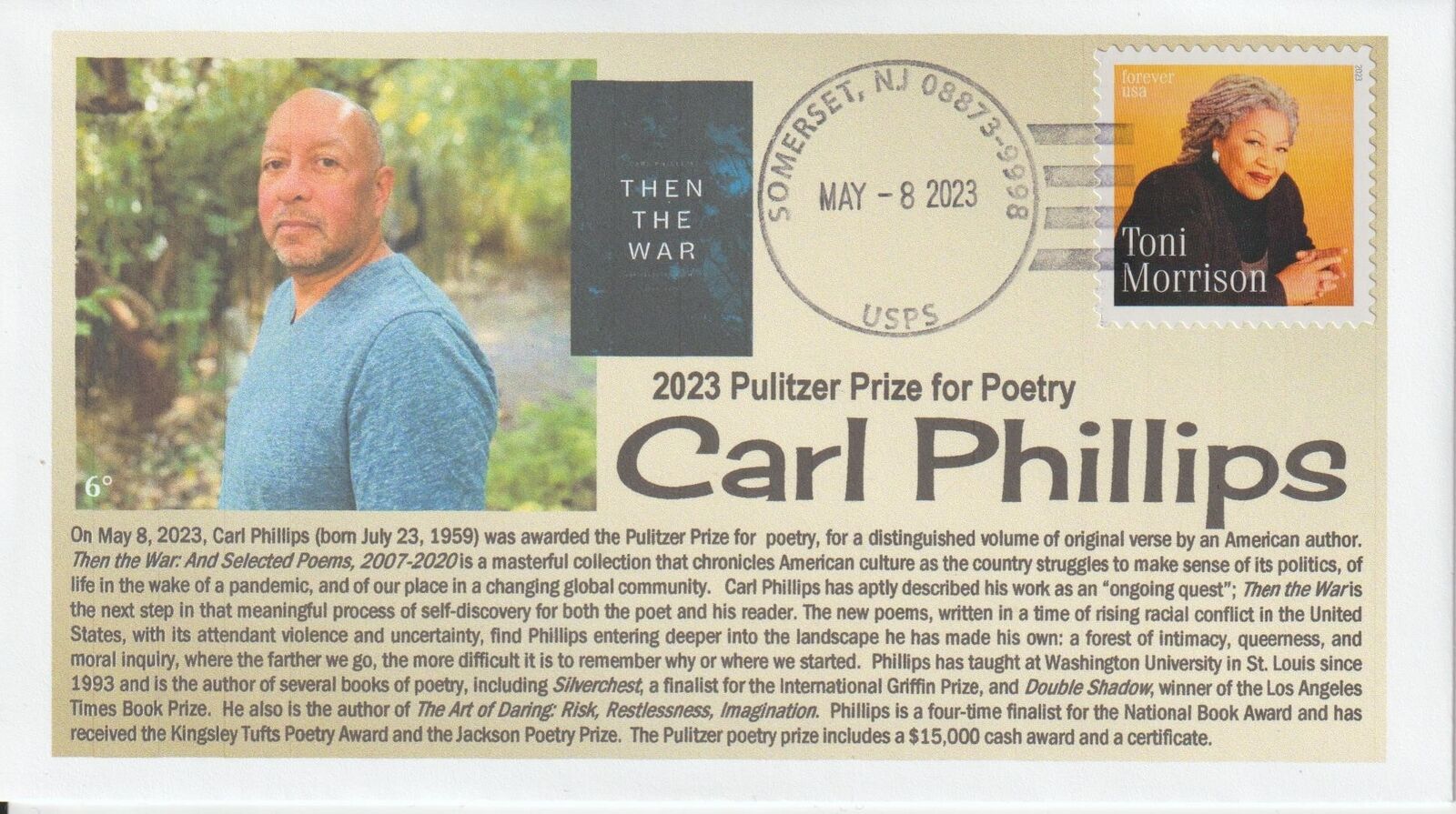 6° Cachets Pulitzer Prize 2023 Poetry / Carl Phillips Then the War WU St. Louis