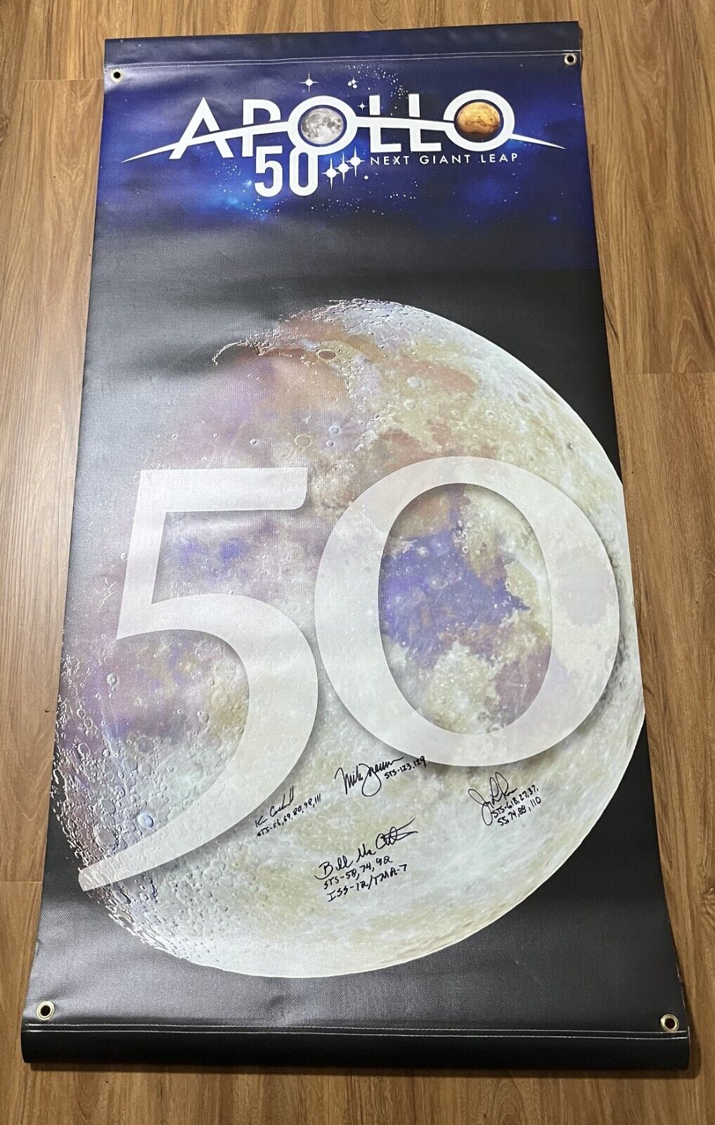 APOLLO 50 M Foreman K Cockrell Jerry L Ross Bill McArthur Signed NASA Banner