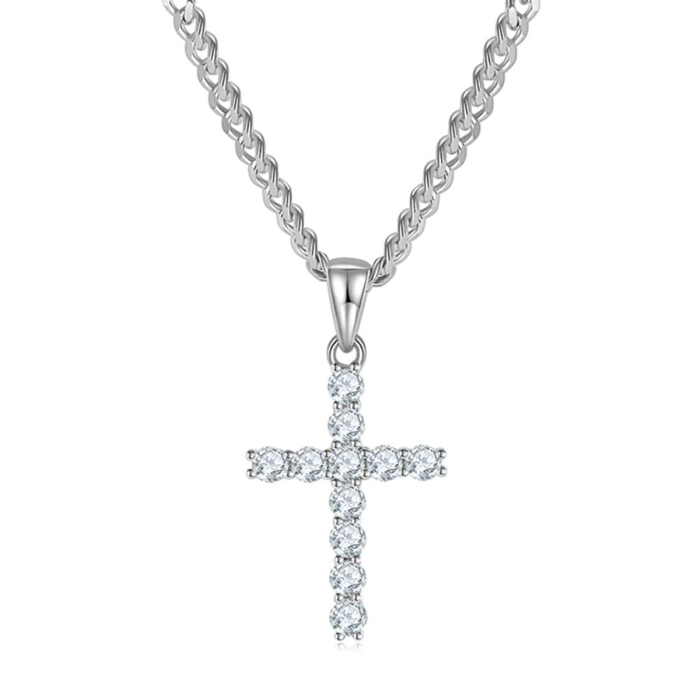Moissanite Cross Pendant Necklace in 925 sterling silver for Women
