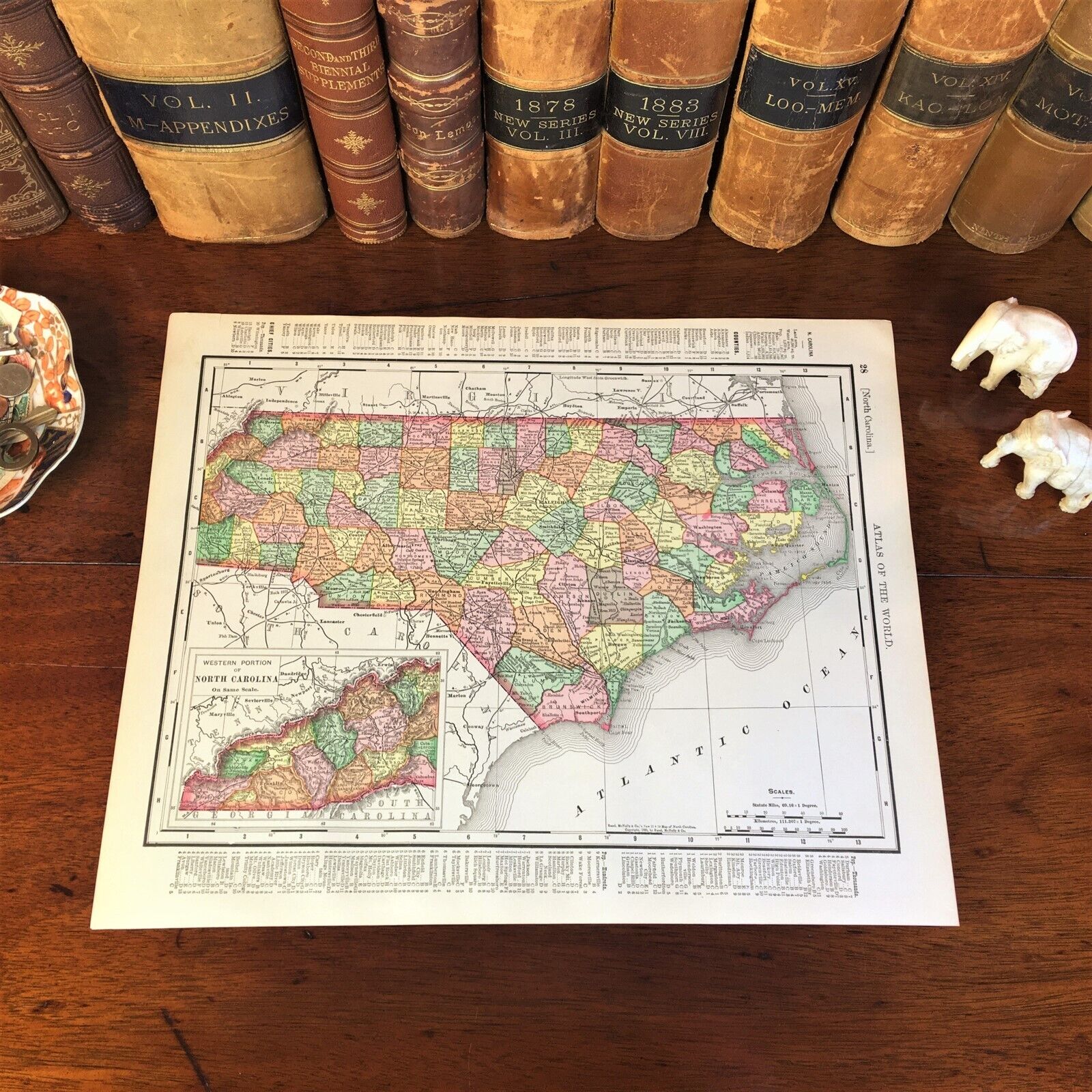 Large Original 1898 Antique Map NORTH CAROLINA Raleigh Charlotte Asheville Cary
