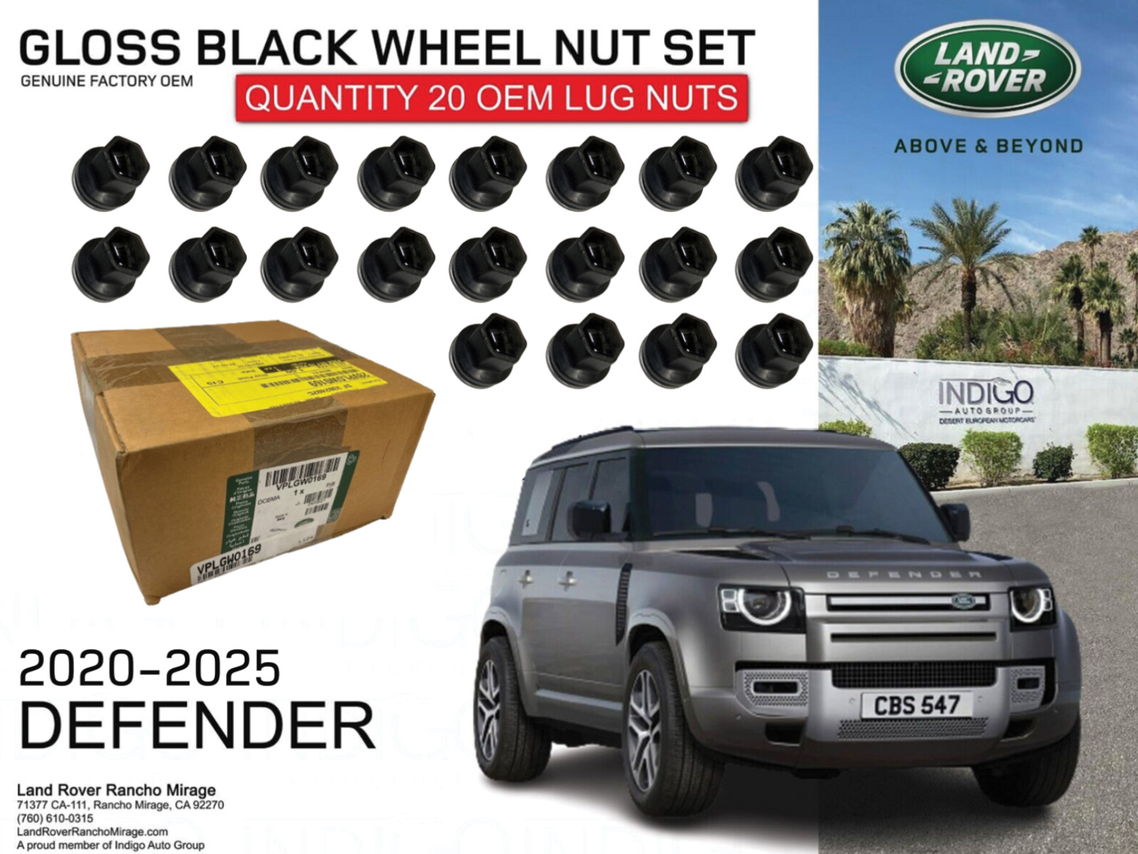 2020-2023 LAND ROVER DEFENDER Gloss Black Wheel Lug Nut Set Genuine D-VPLGW0169
