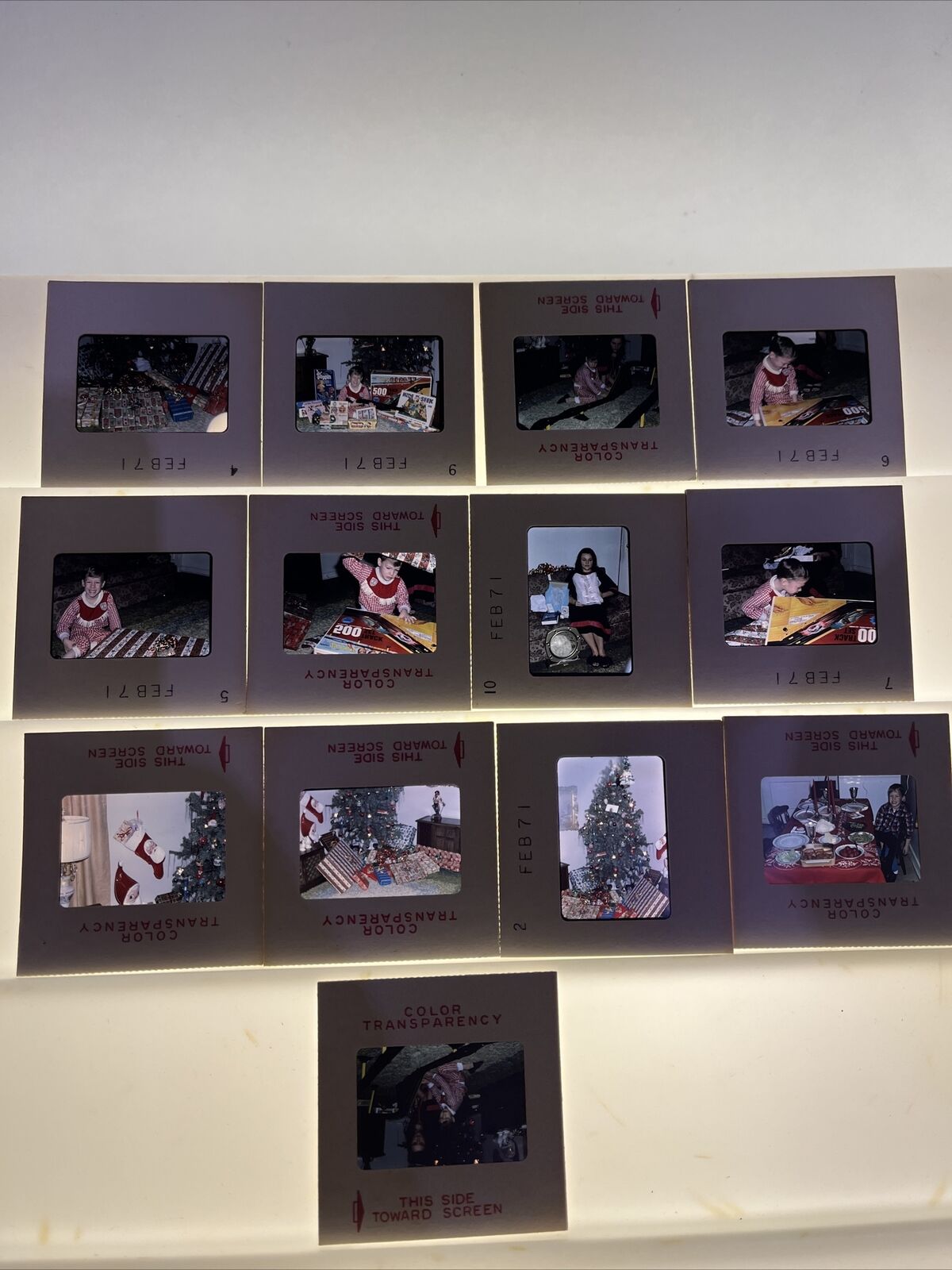 Lot of 13 Vintage 1970s 35mm Slides Family Christmas Tree Stocking Race Track