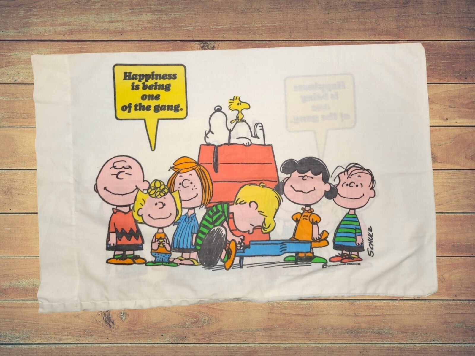 Vintage 1971 Peanuts Pillow Case Happiness Is Being One Of The Gang Schulz