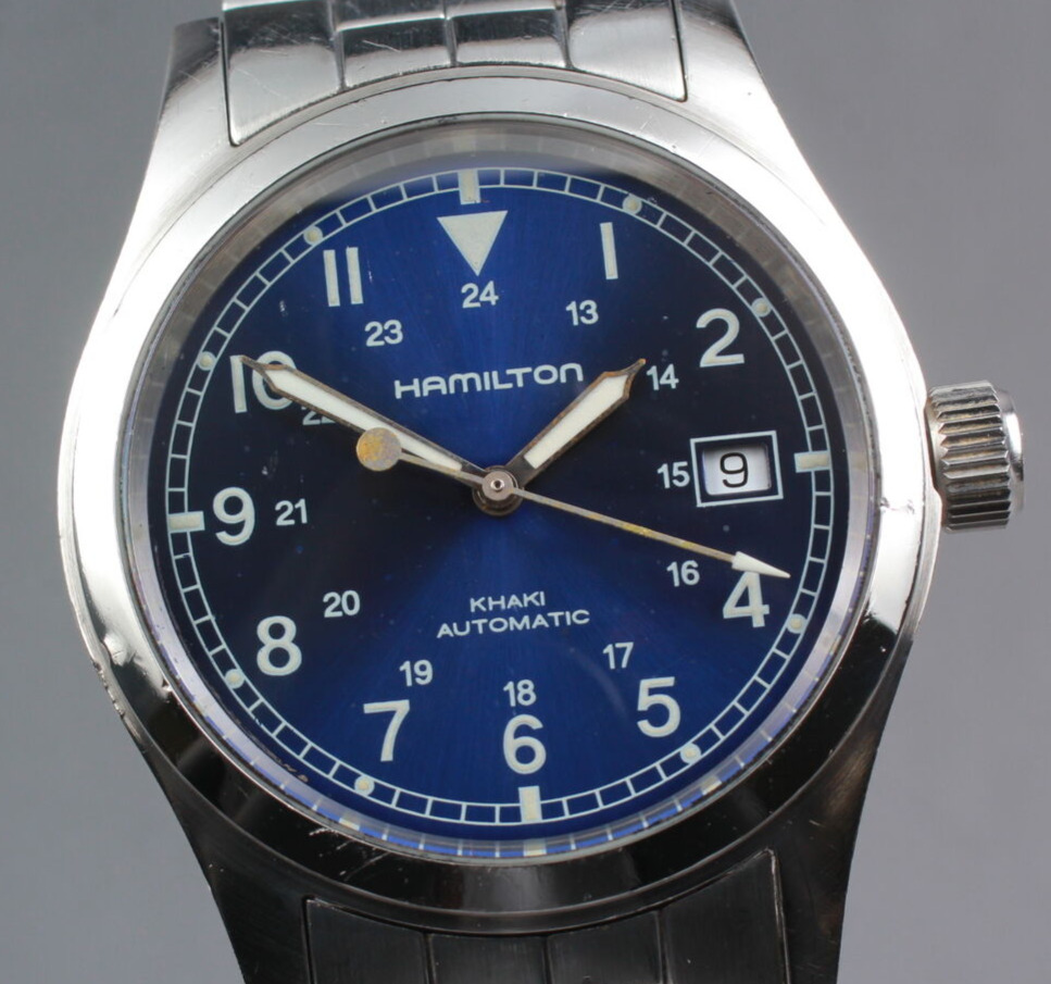 Vintage HAMILTON Khaki 000093 Date Blue Dial Automatic Mens Watch From JAPAN