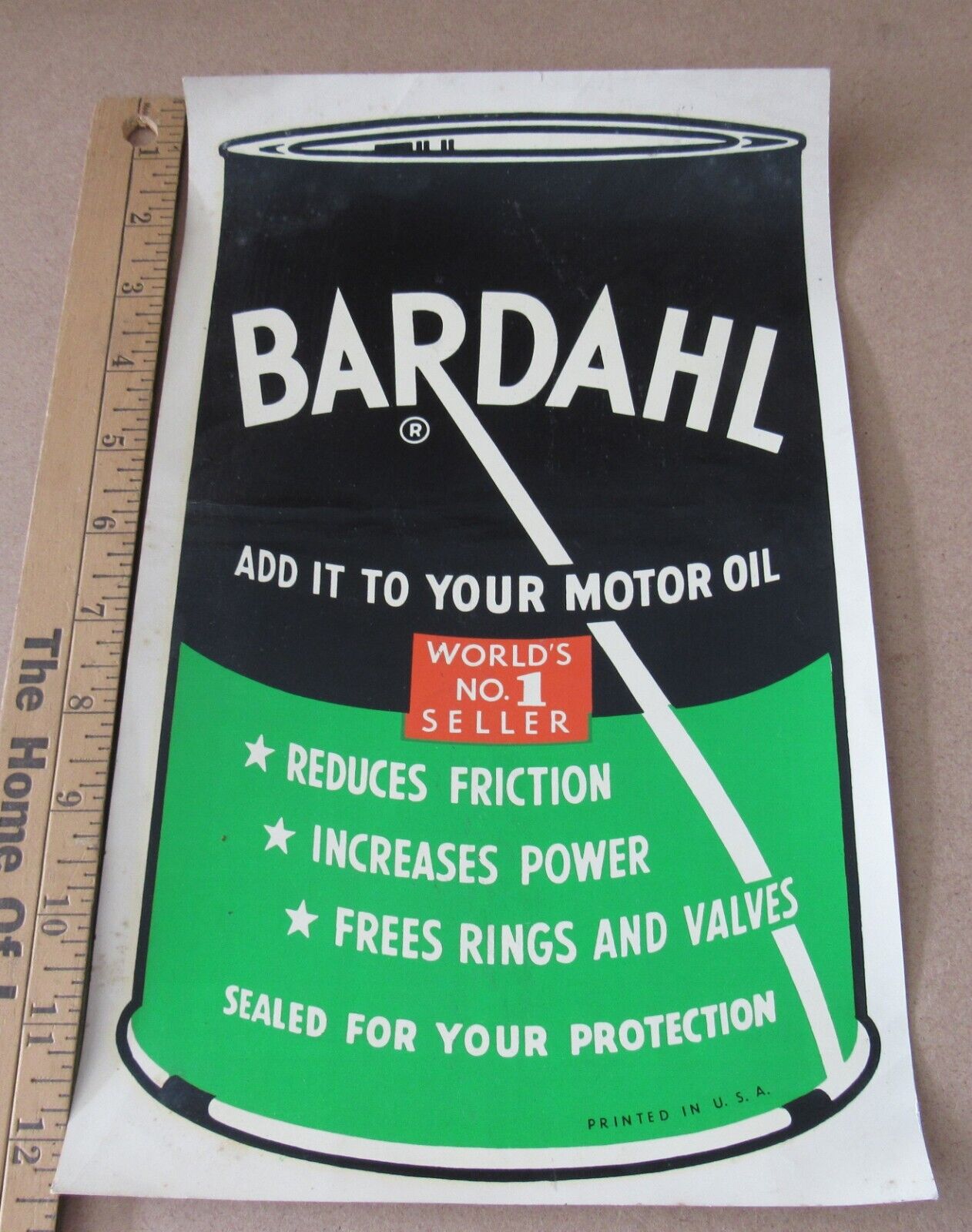 UNUSED Vintage BARDAHL ADD IT TO YOUR MOTOR OIL Can Shaped LARGE Window Decal