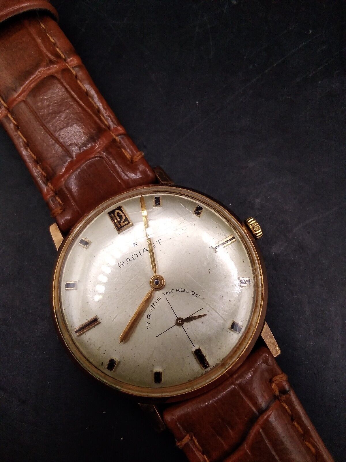 Vintage Gents Radiant Wristwatch Working Order Leather Strap