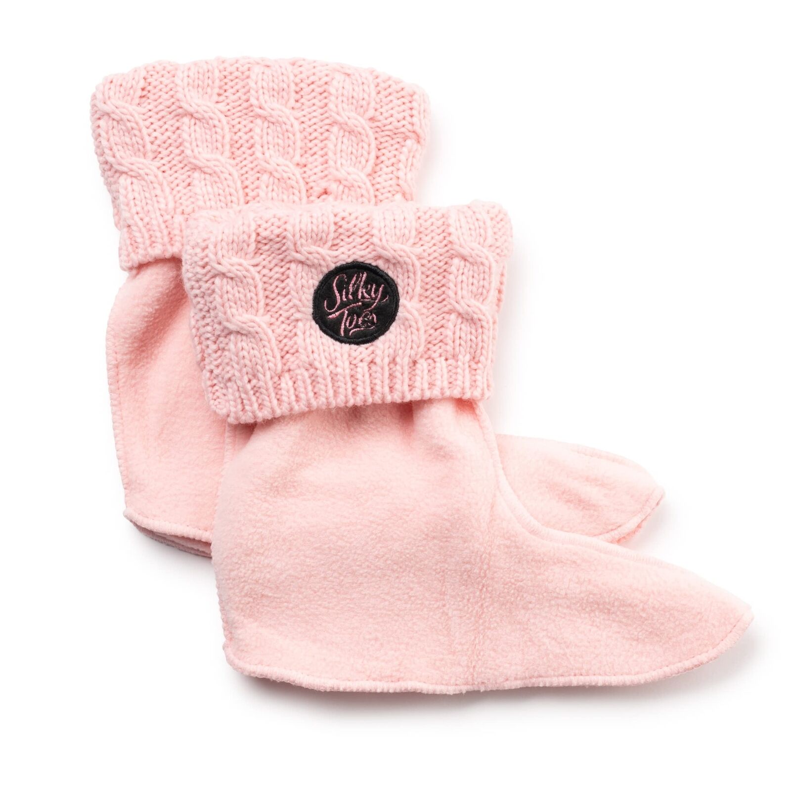 Silky Toes Kids Warm Cozy Fleece Lined Boot Liners With Cable Knit Cuff (Pink,