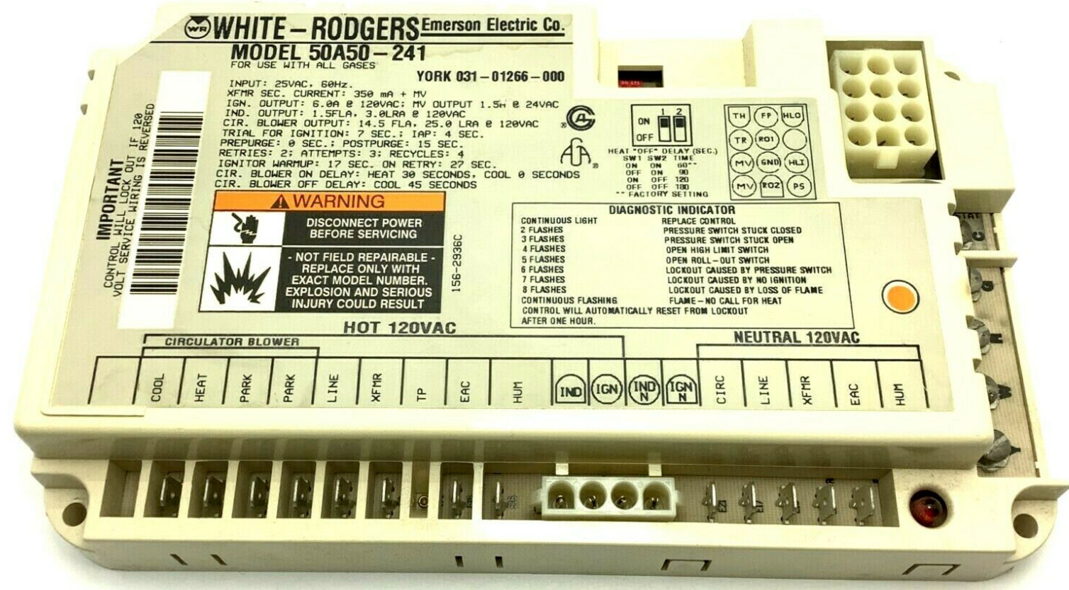 White Rodgers 50A50-241 York 031-01266-000 Furnace Control Board