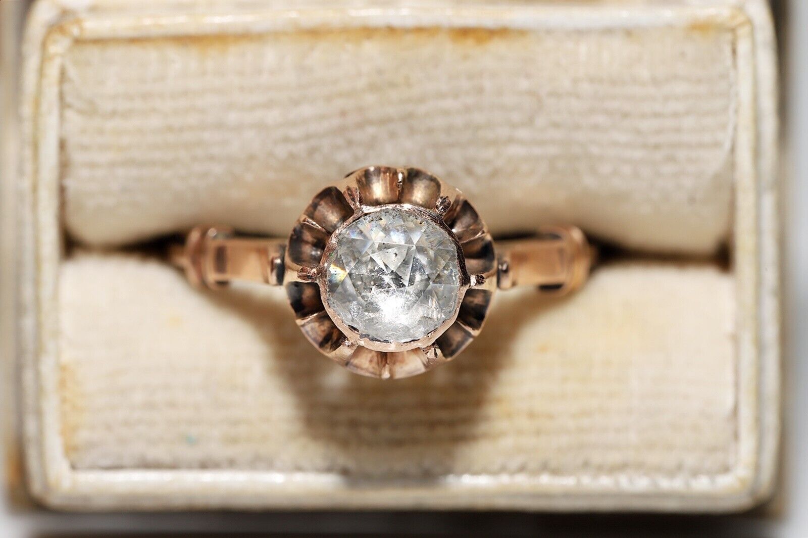 Vintage Circa 1960s 14k Gold Natural Rose Cut Diamond Solitaire Ring