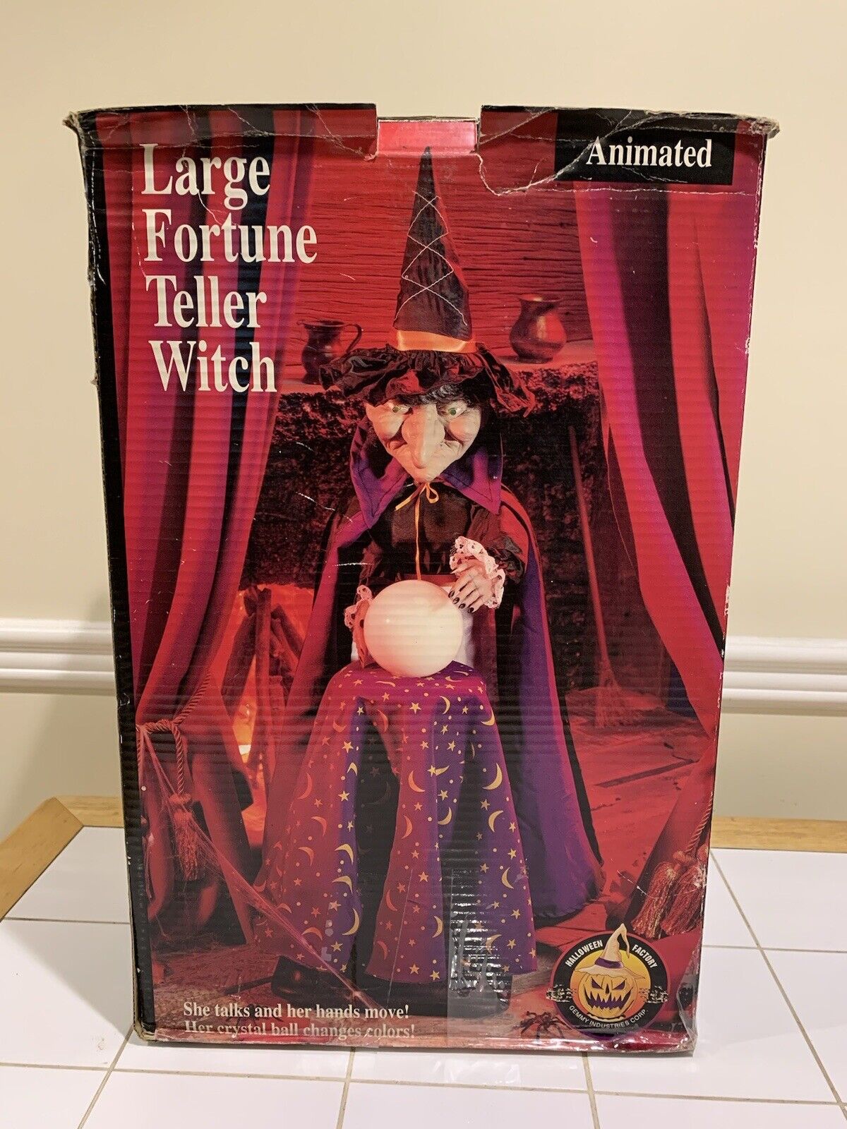 Vintage Large GEMMY FORTUNE TELLER WITCH Animated CRYSTAL BALL Halloween 1996