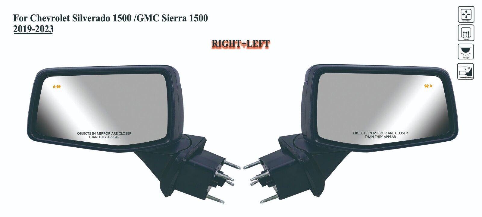 Pair Right and Left Side Mirror Power Heated for 19 to24 Chevrolet Silverado