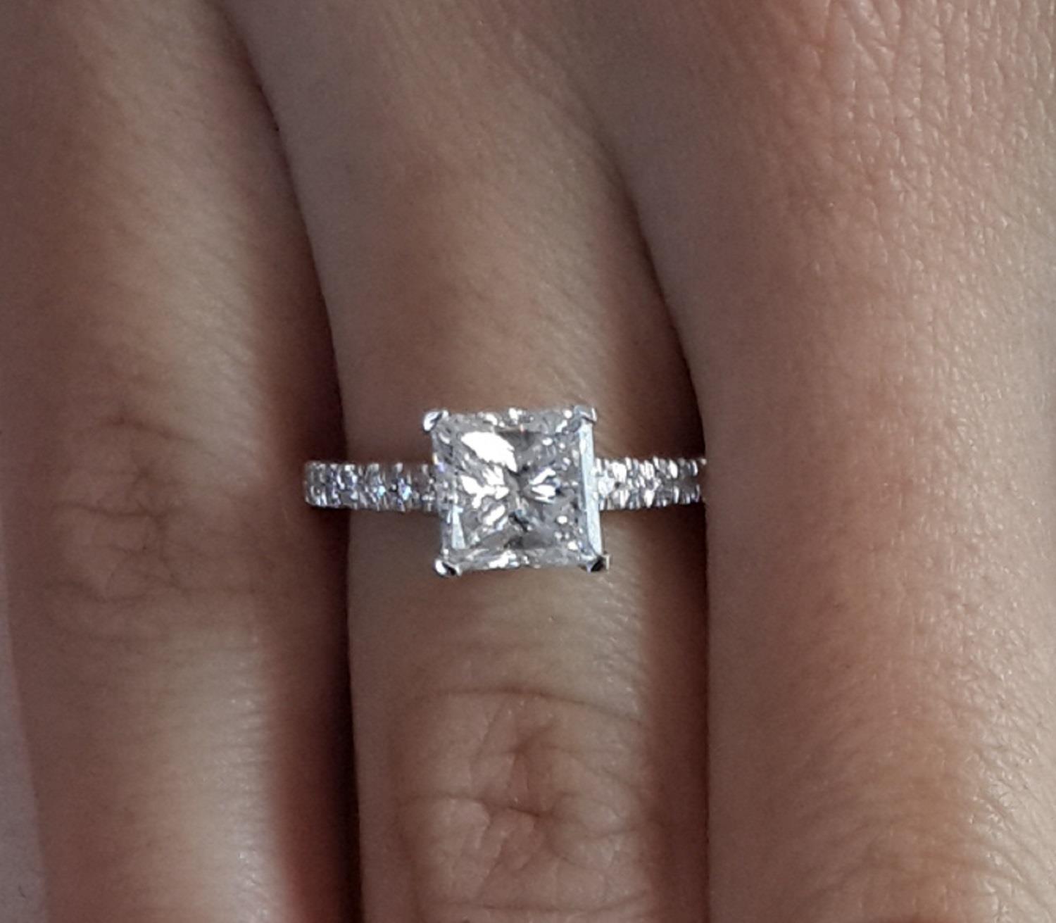 2 Ct Pave 4 prong Princess Cut Diamond Engagement Ring SI1 D White Gold 14k