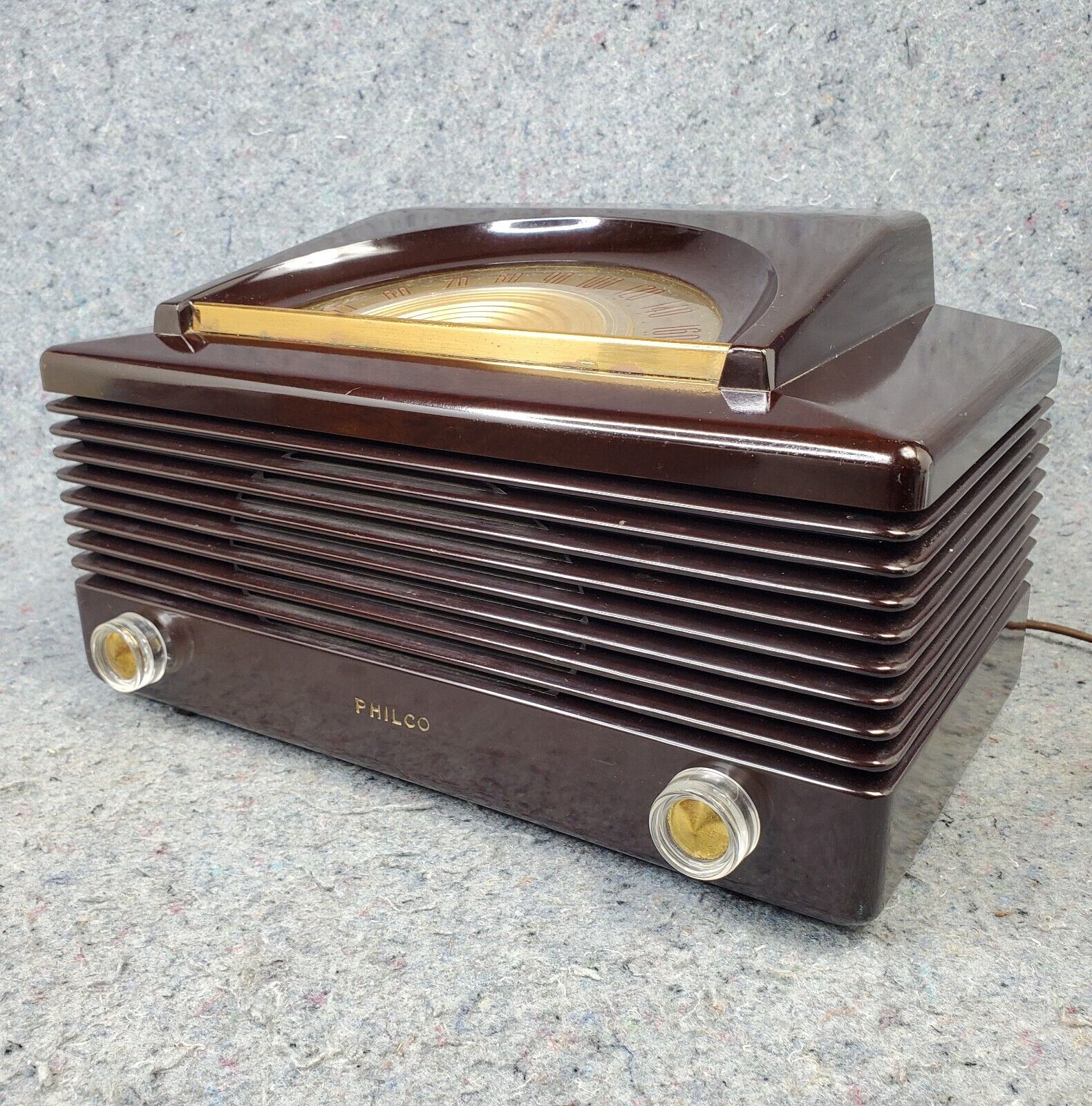 Philco Tube Radio 50-920 Vintage 1950s AM MCM Bakelite Half Moon Dial Works