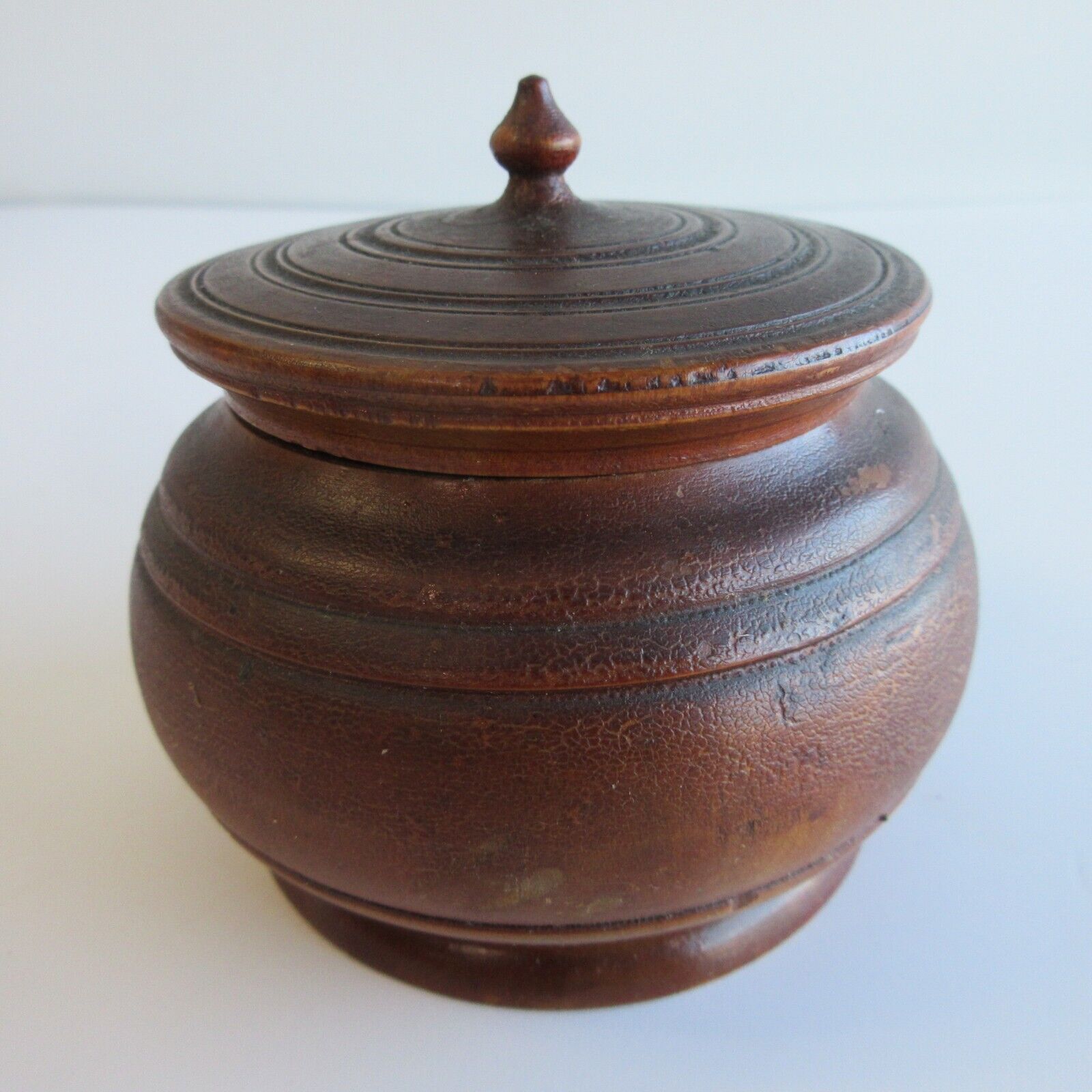 Early Antique Primitive Wood Turned Spice Jar Tobacco Etc Urn w/ Lid