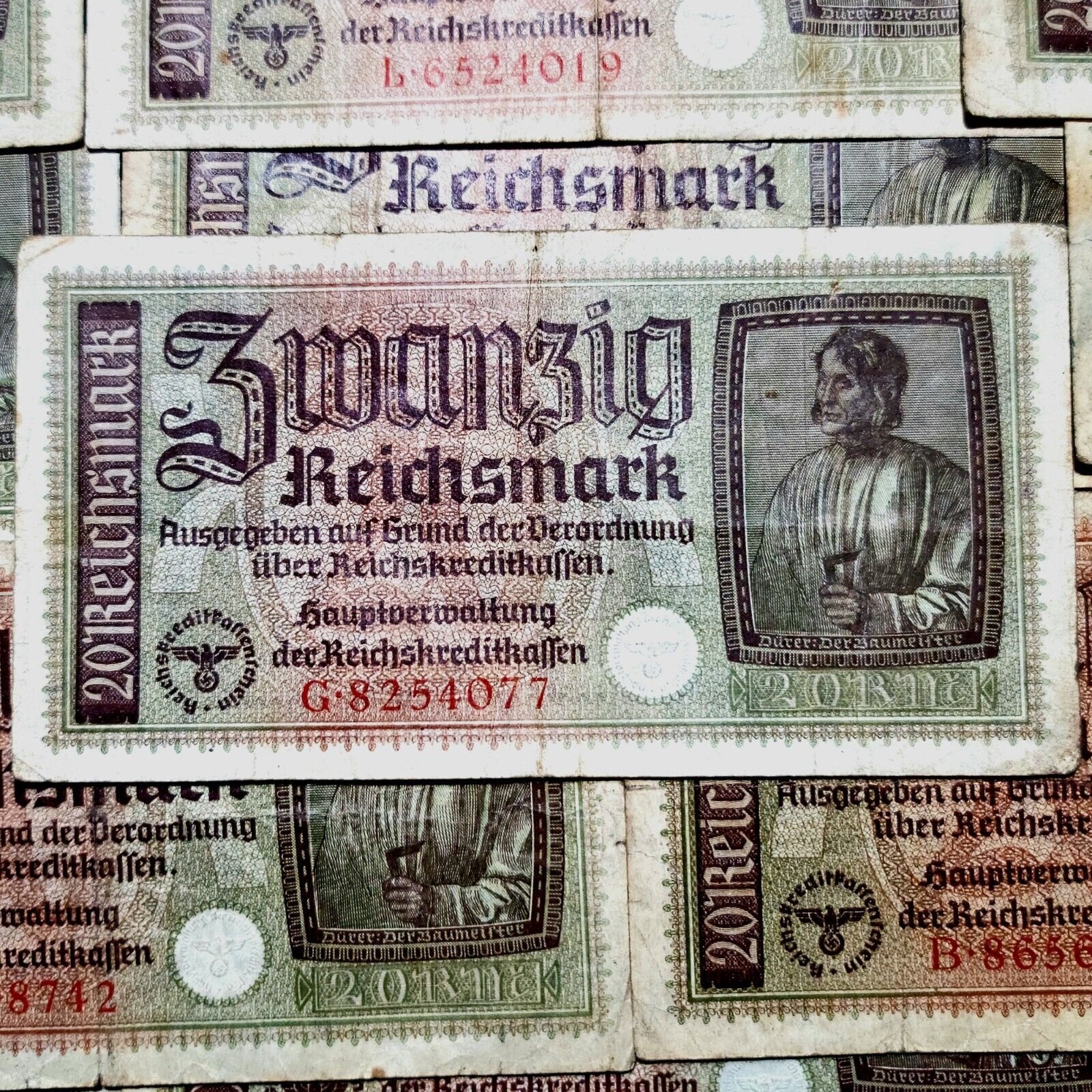 20 Reichsmark WWII-Era Genuine Third Reich 1939-1945 Nazi Germany Banknote
