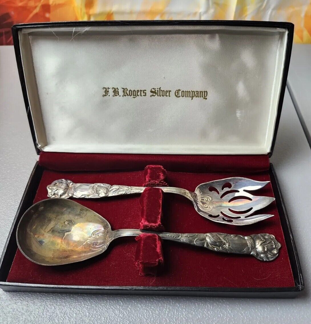 F.B. Rogers Silver Co. Serving Spoon Fork Renaissance Period Made In Italy Box