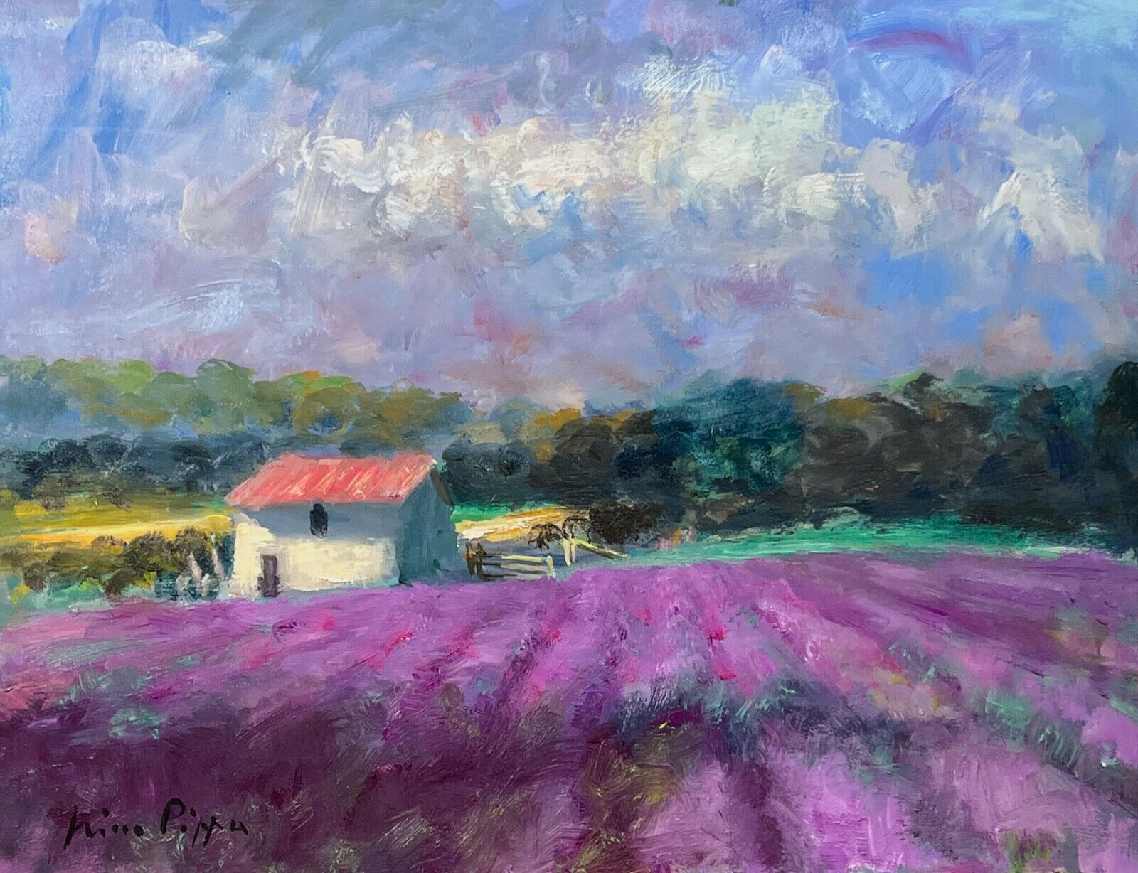11X14 Original Oil Painting AskArt Artist Nino Pippa Provence The Lavender Field