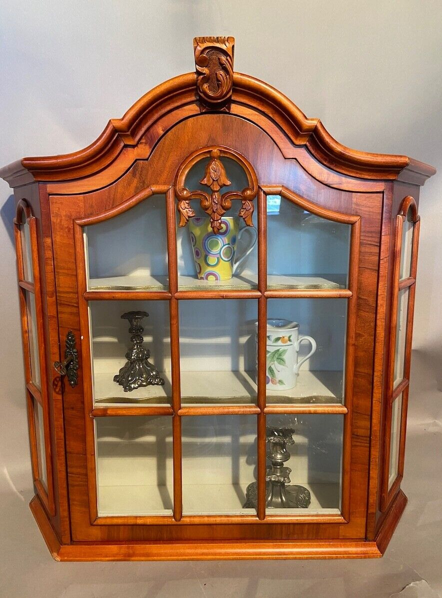 Elegant 1960s French Louis XVI Style Mahogany Wood Wall Cabinet With Glass Door