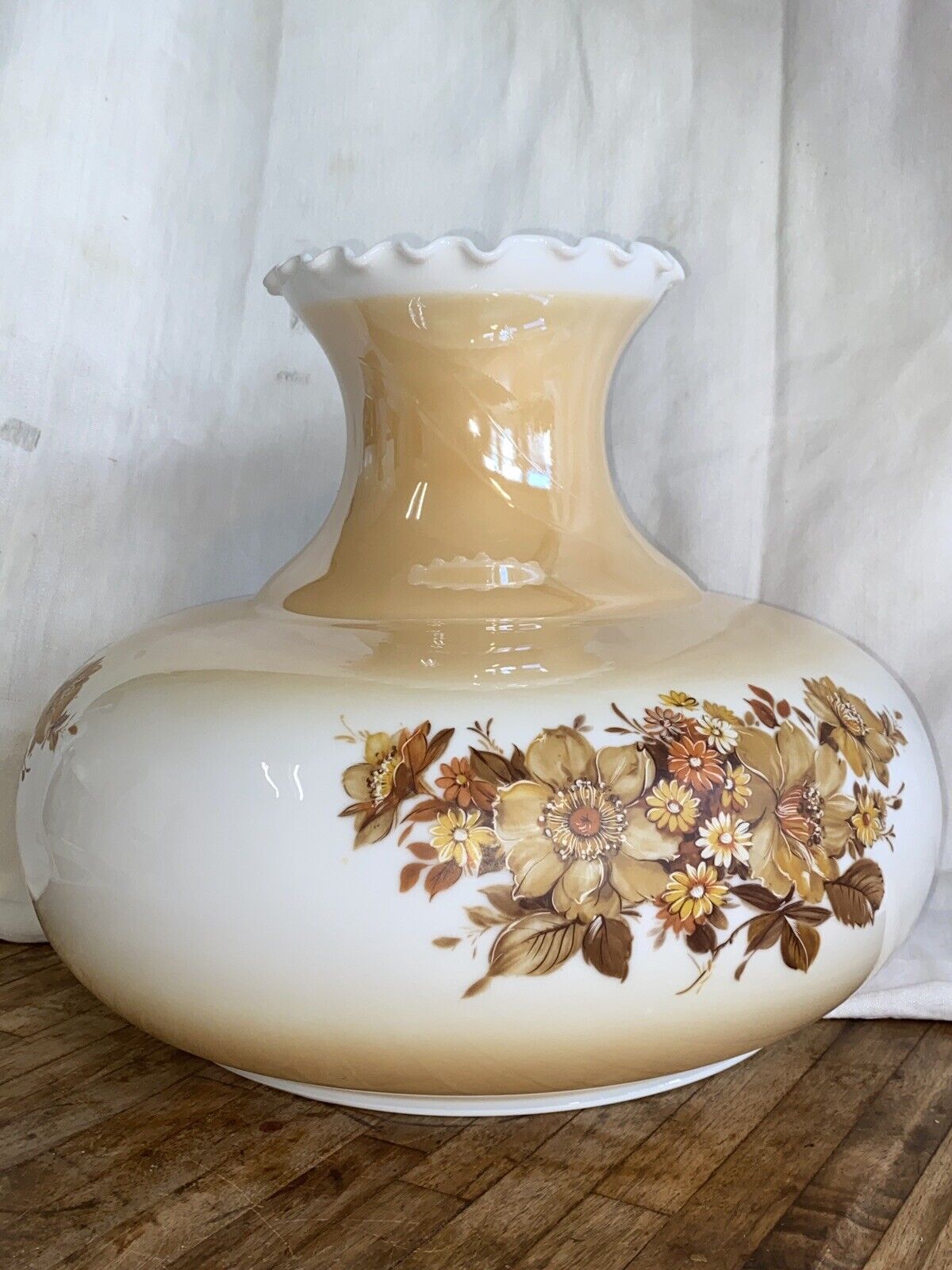 Vintage 9 3/4 Fitter Tam O Shanter Autumn Brown Floral Hurricane Glass LampShade