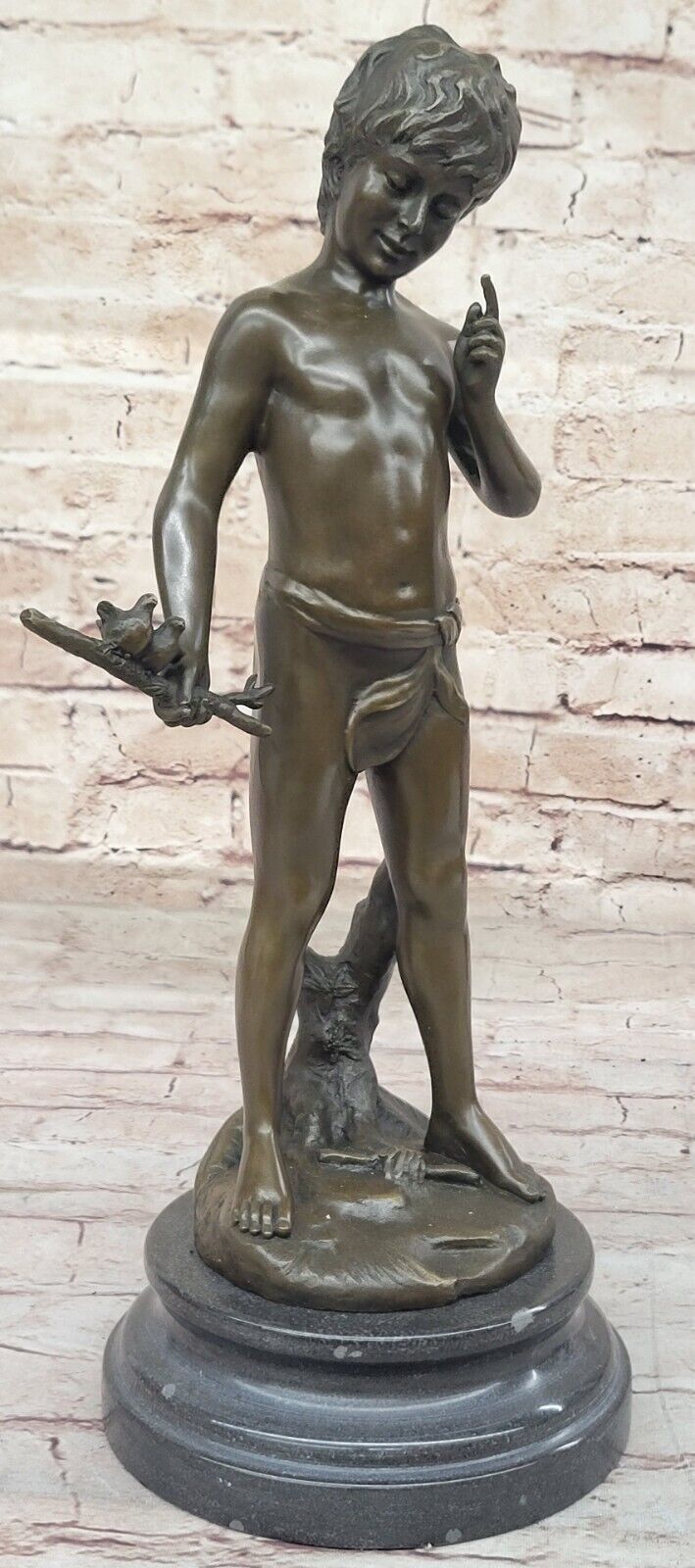 Hot Cast Signed Artwork: Pan Boy with Bird, Handmade Bronze Statue Artwork.