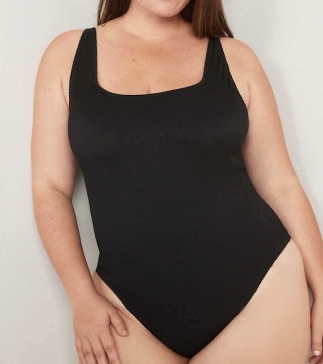 Old Navy Removable Pads Square Neck Adjustable Ribbed Black NWT Swimsuit 2X Plus